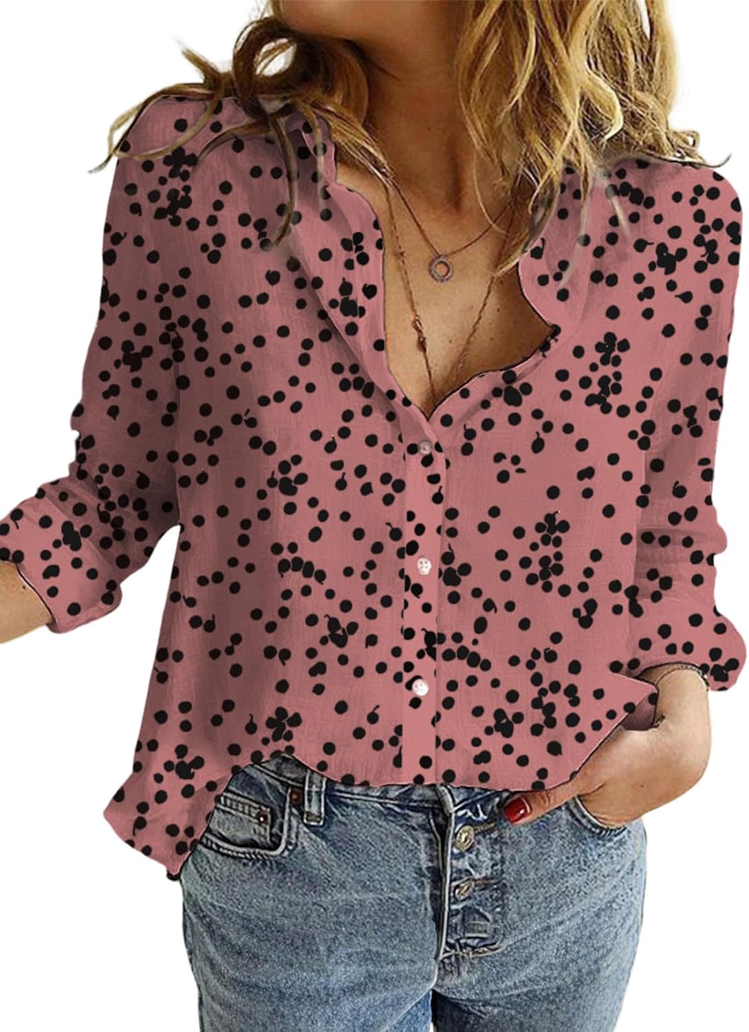 Dokotoo Women's Casual V Neck Blouse, Special Floral Print Roll Up Long Sleeve T...