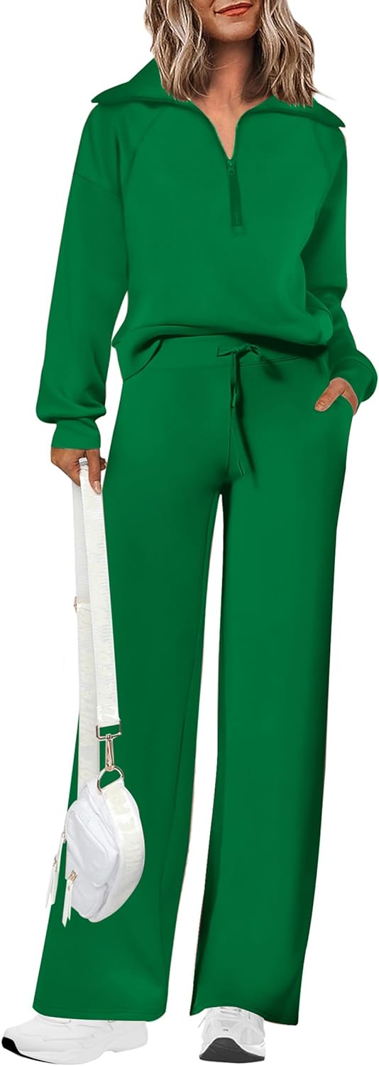 PRETTYGARDEN Women's 2 Piece Outfits, Special Casual Lapel Half Zip Sweatshirts,...