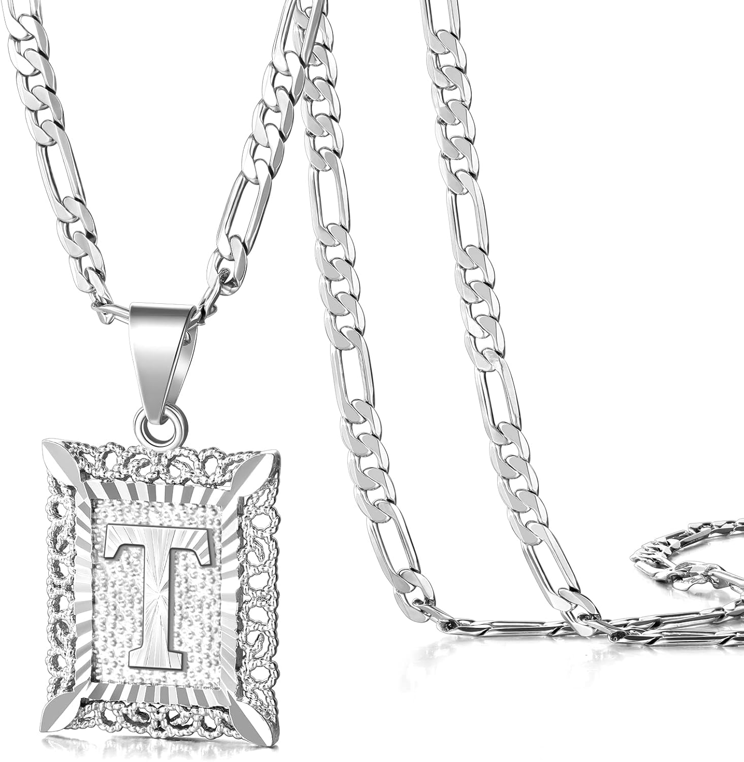 KissYan Initial Letter Pendant Necklace for Men Womens, 18K Gold Plated Square C...