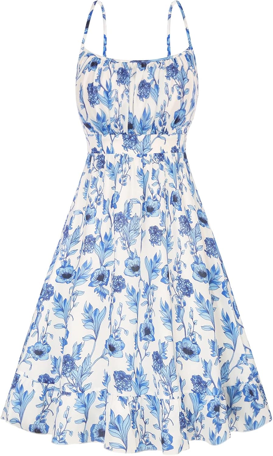 GRACE KARIN Women's Spaghetti Strap Floral Dress, Special Ruffle Hem Pleated Cas...