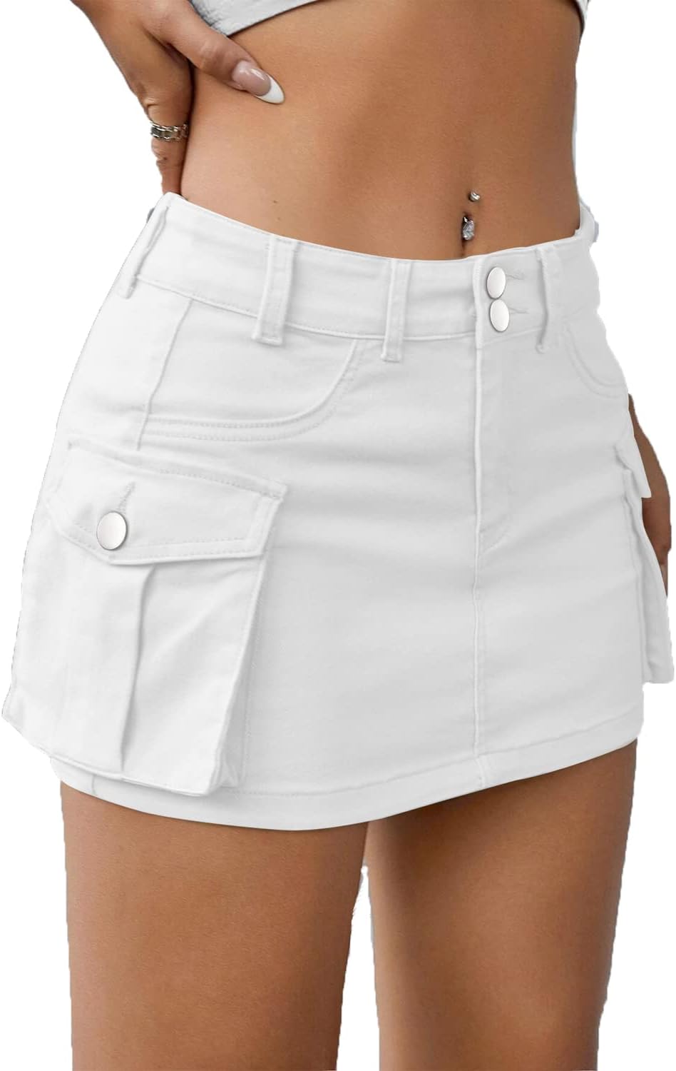 Low Waist Cargo Skirt Women Button Mini Cargo Denim Skirt with Pocket Mini Skirt...