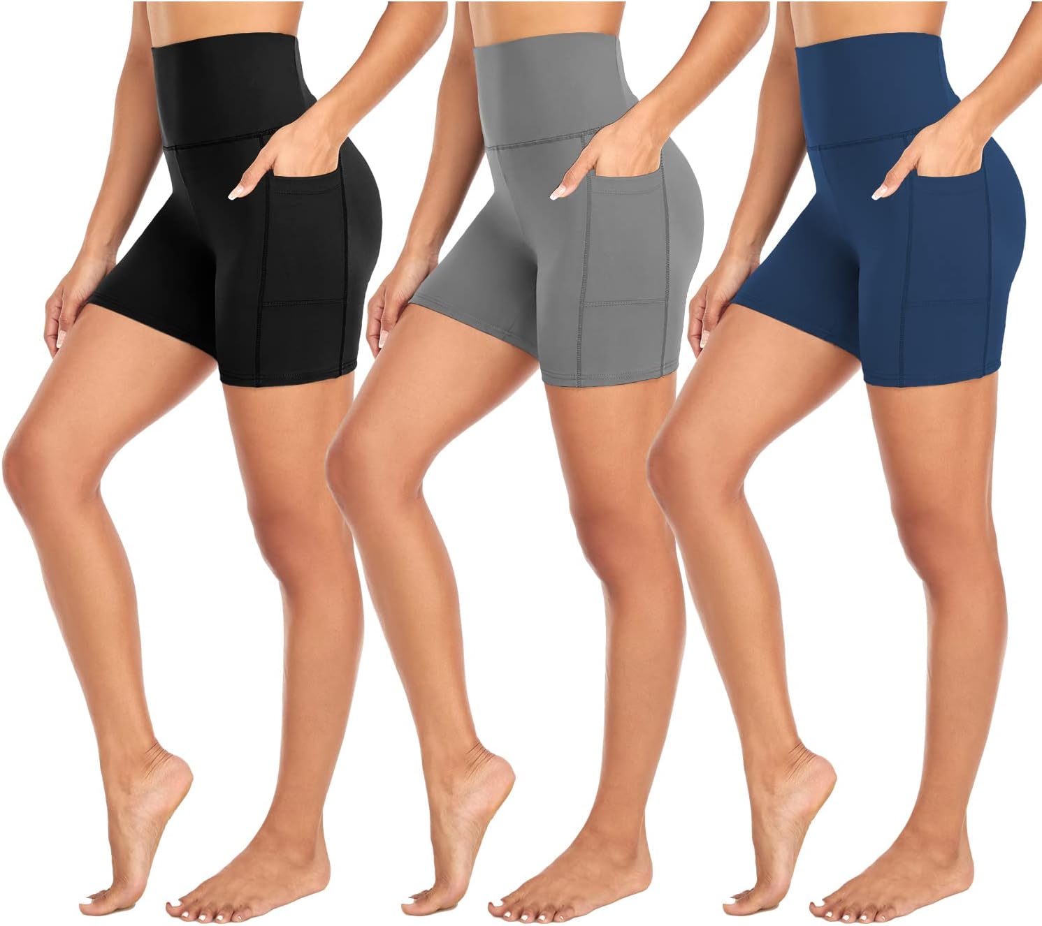 MOREFEEL 3 Pack Biker Shorts, Special High Waisted Women's Workout Shorts with P...