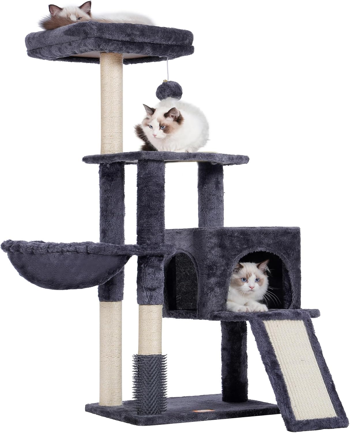 Heybly Cat Tree with Cat Self Groomer Brush, Cat Tower Condo for Indoor Cats wit...