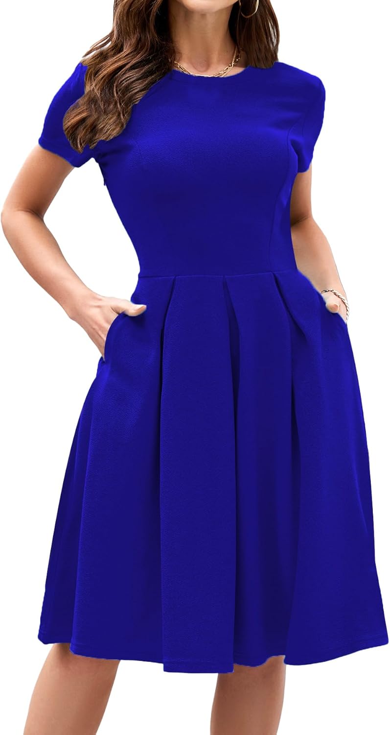 oxiuly Women's Dress, Special Vintage Half Sleeve Dress with O-Neck Contrast, In...