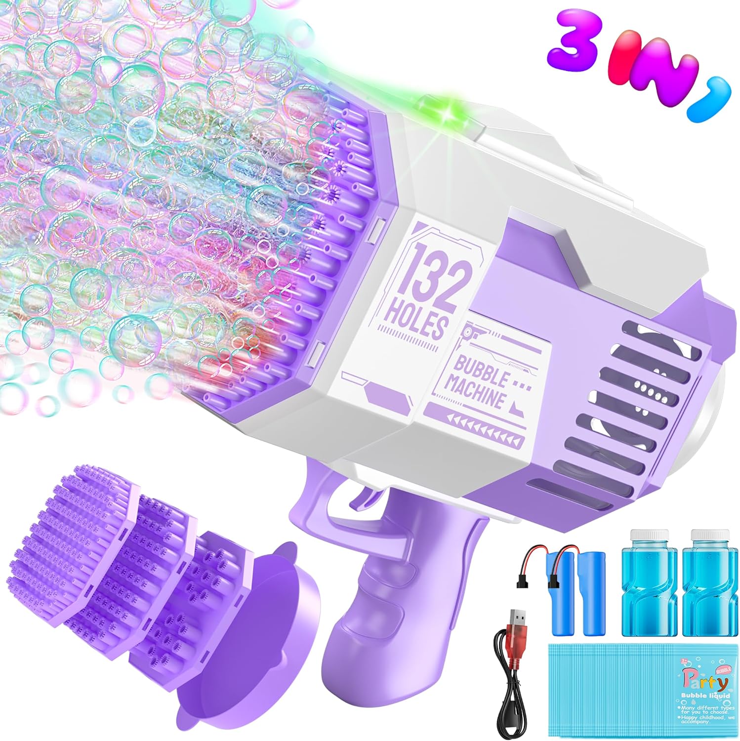 Hot Bee Bubble Machine for Kids, Bubble Gun Rechargeable with 36/73/132 Holes, B...