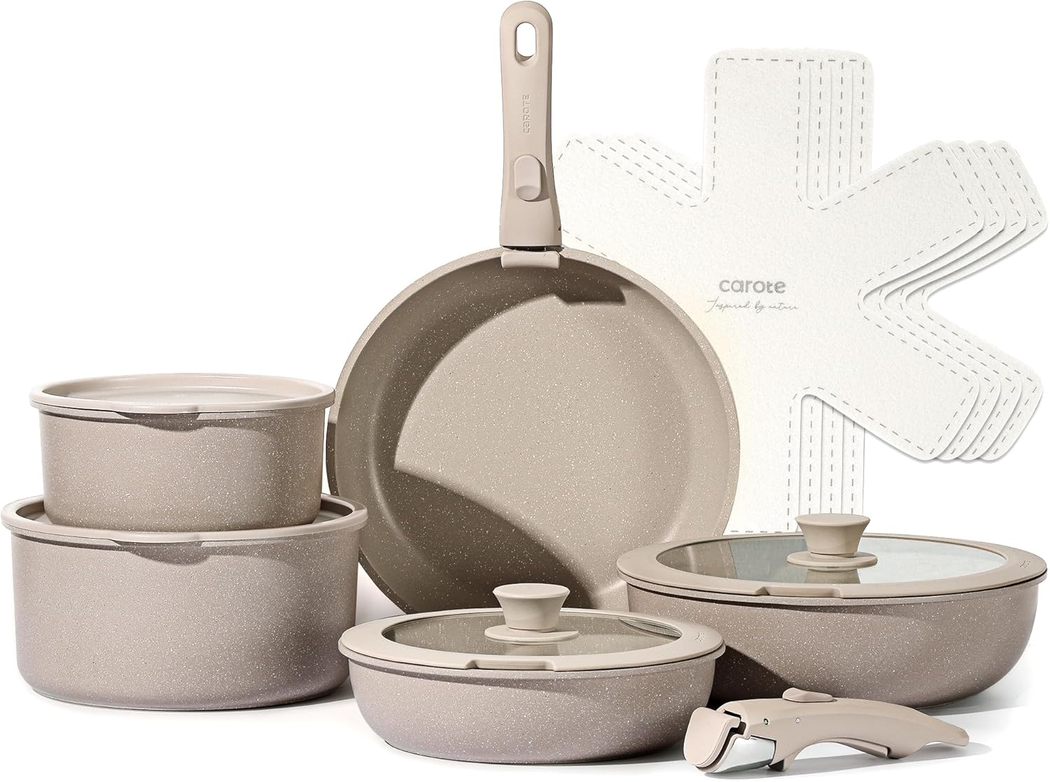 CAROTE 15Pcs Pots and Pans Set, Nonstick Cookware Set Detachable Handle, Inducti...