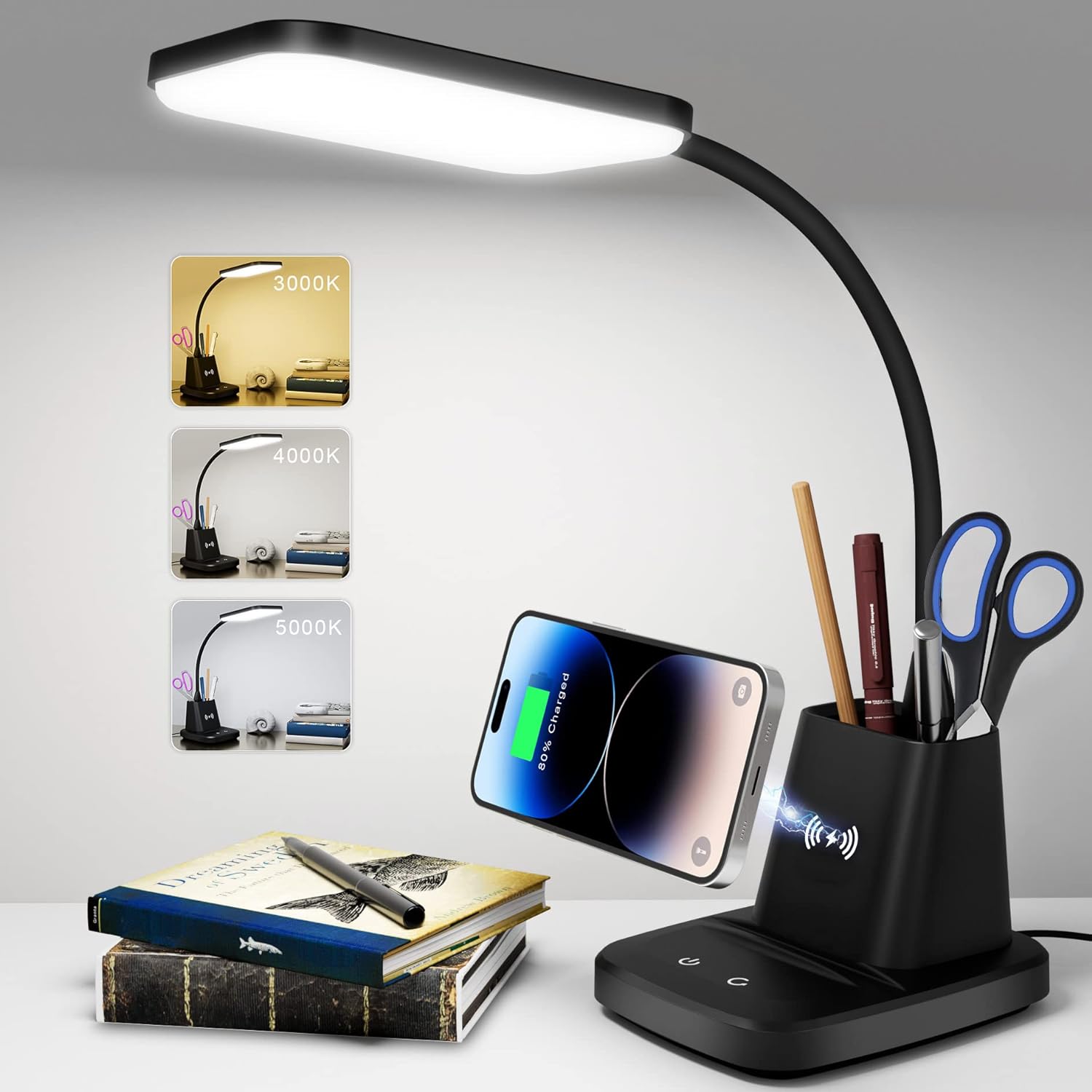 Sailstar Desk Lamp, LED Desk Lamps for Home Office, Wireless Charger Small Desk...