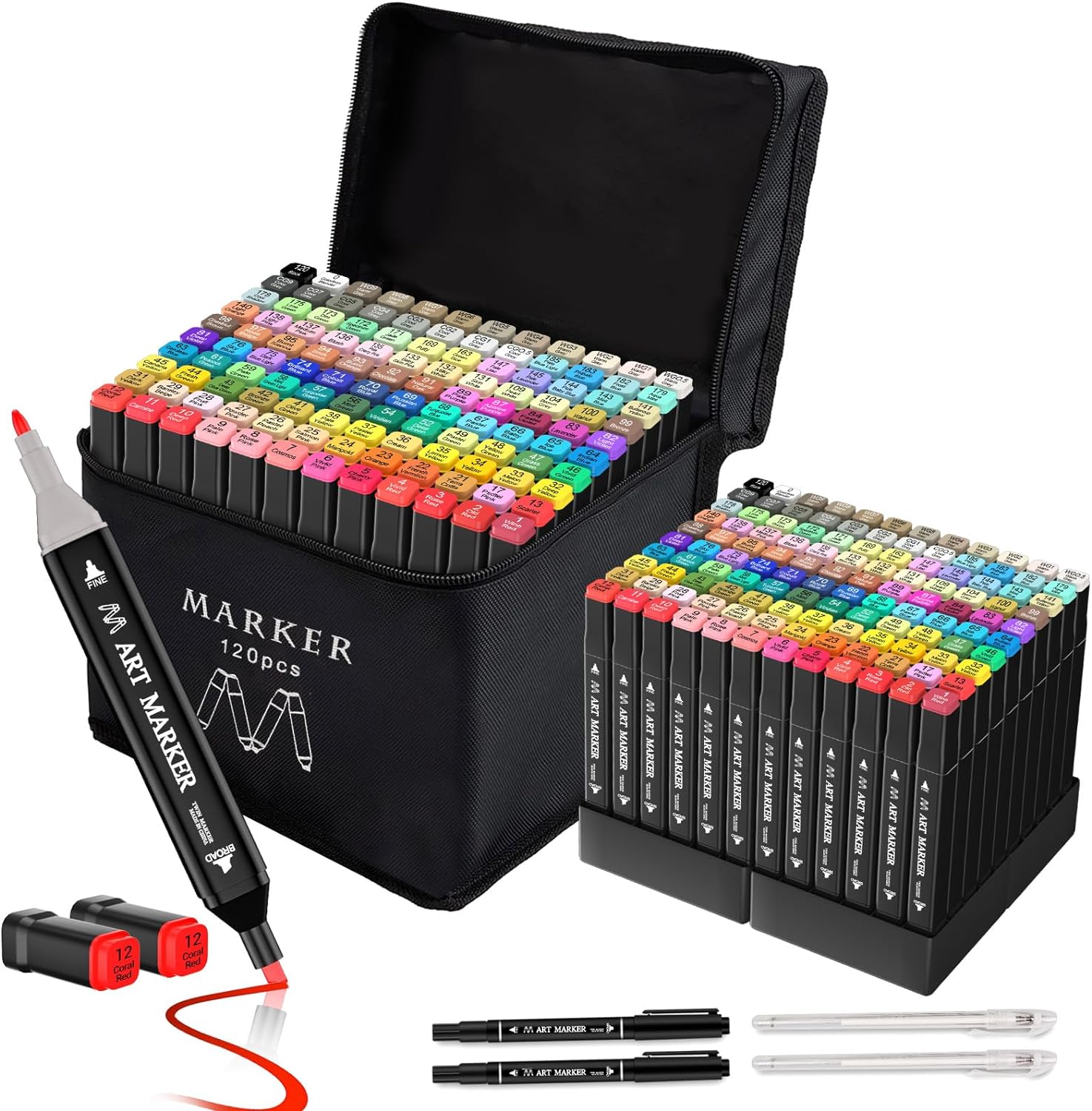Banral Alcohol Markers Set, 120 Colors Dual Tip Alcohol Based Art Markers Pens f...