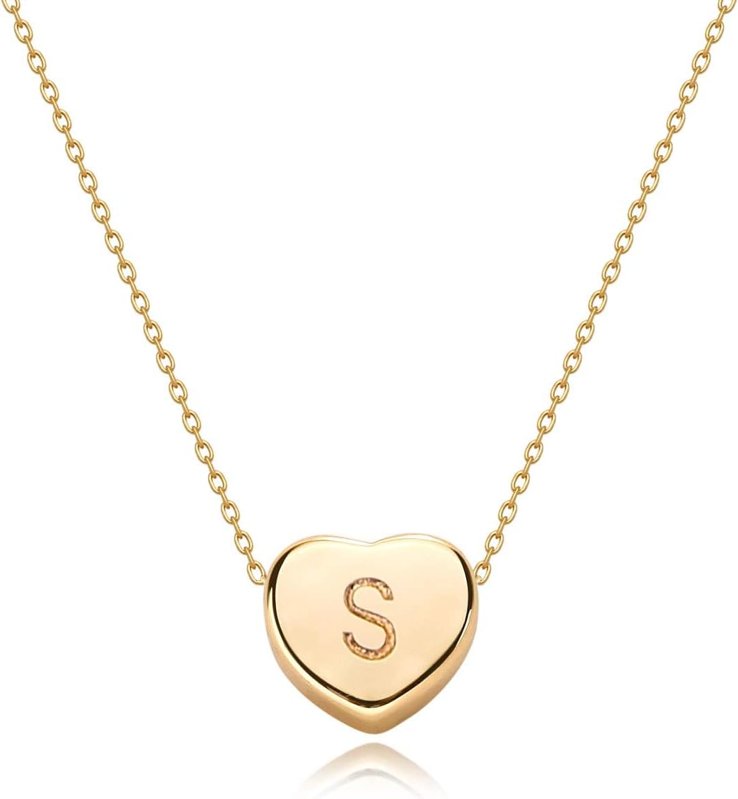 Tiny Gold Initial Heart Necklace, Special 14K Gold Plated Handmade Necklace, Uni...