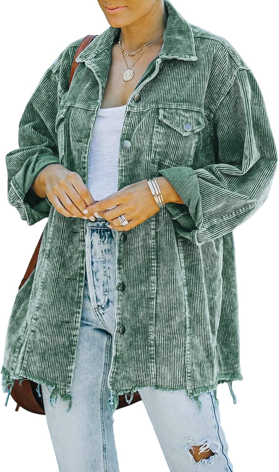 Hixiaohe Women's Casual Jacket, Special Oversized Button Down Corduroy Shirt, In...