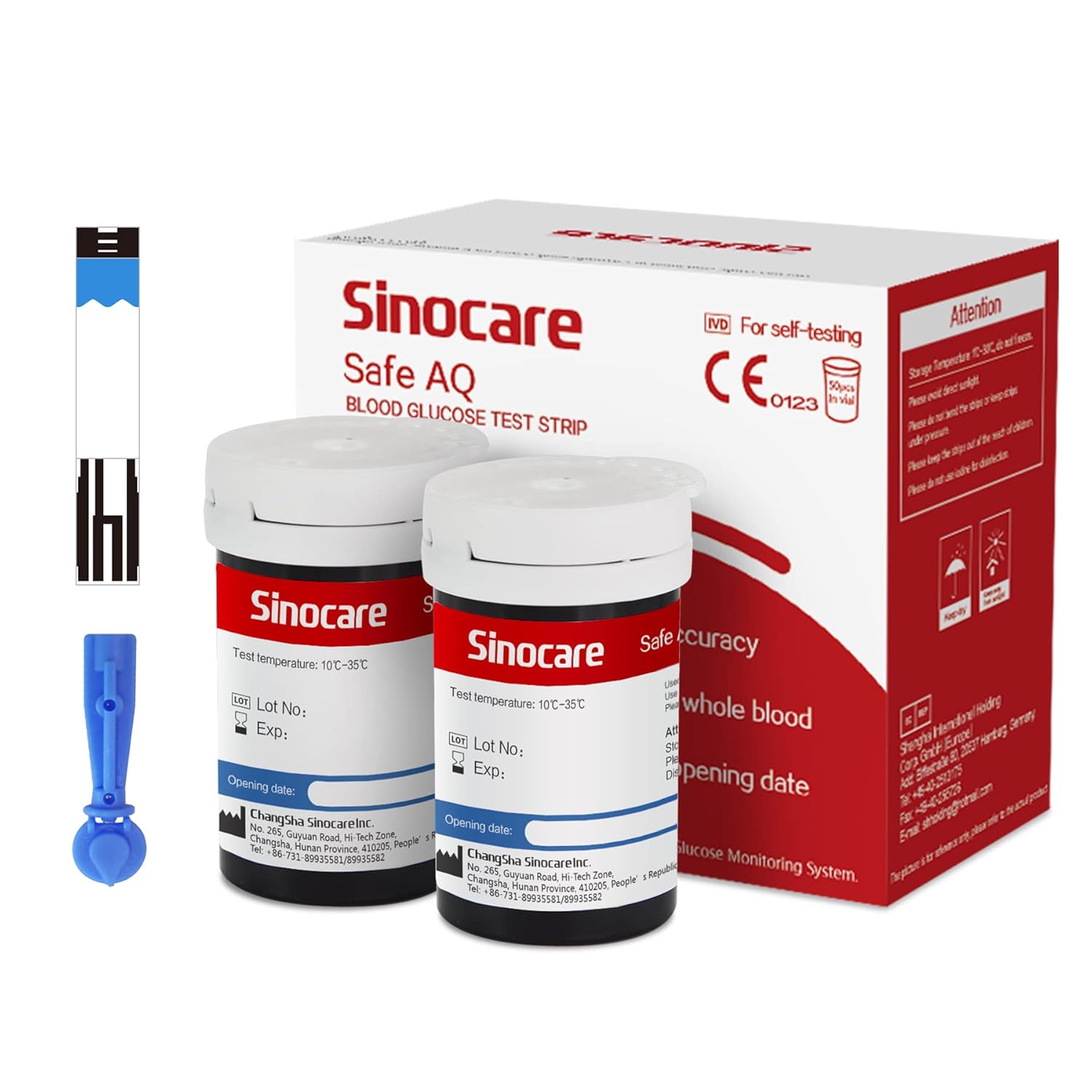 Sinocare Safe AQ Blood Sugar Test Strips, 50pcs Bl...