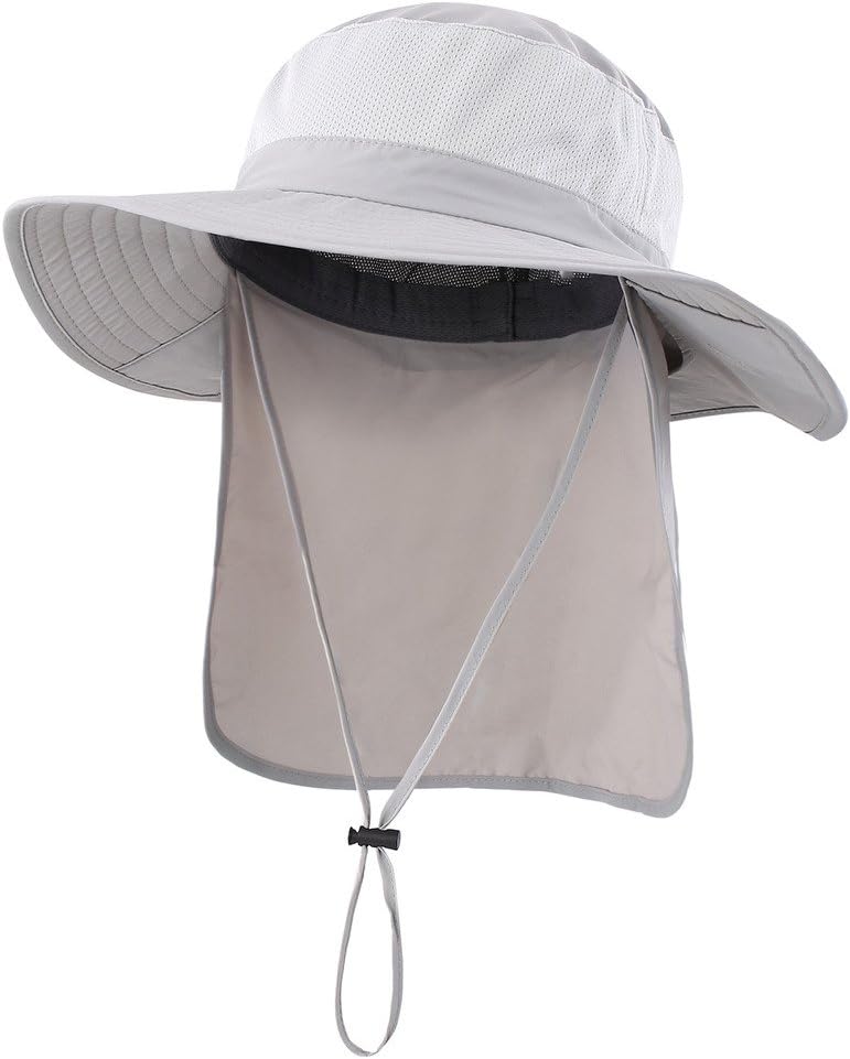 Decentron Outdoor UPF 50+ Mesh Sun Hat Wide Brim Fishing Hat with Neck Flap Hiki...
