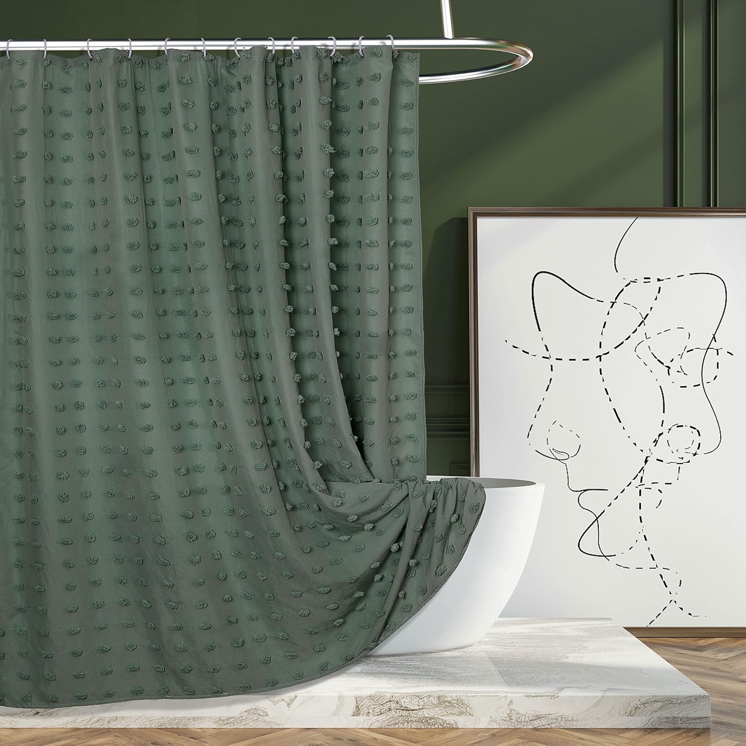 Charming Green Boho Shower Curtain, Special Woven Fabric Cute Shower Curtain wit...