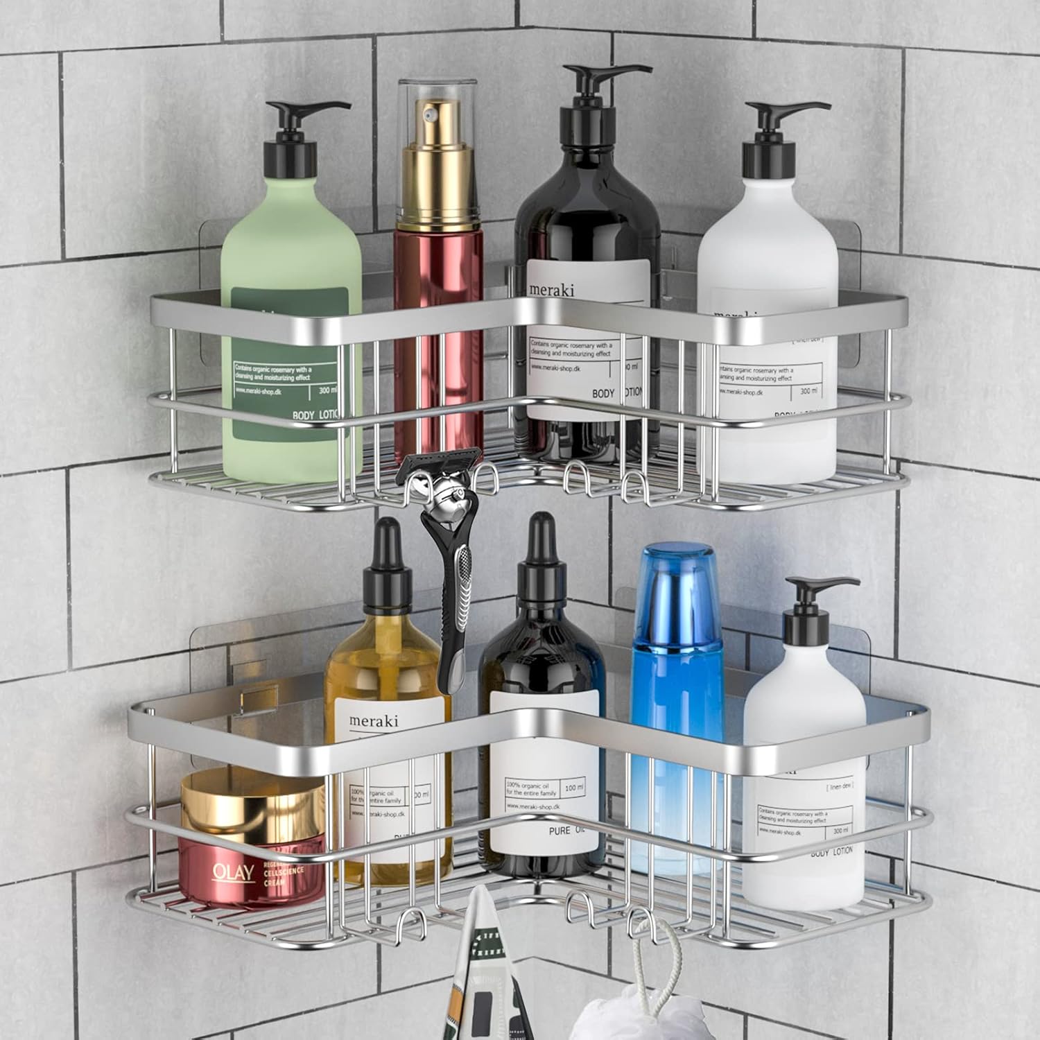 Yazoni Corner Shower Caddy 2-Pack, No Drilling Shower Organizer Corner Shelf for...