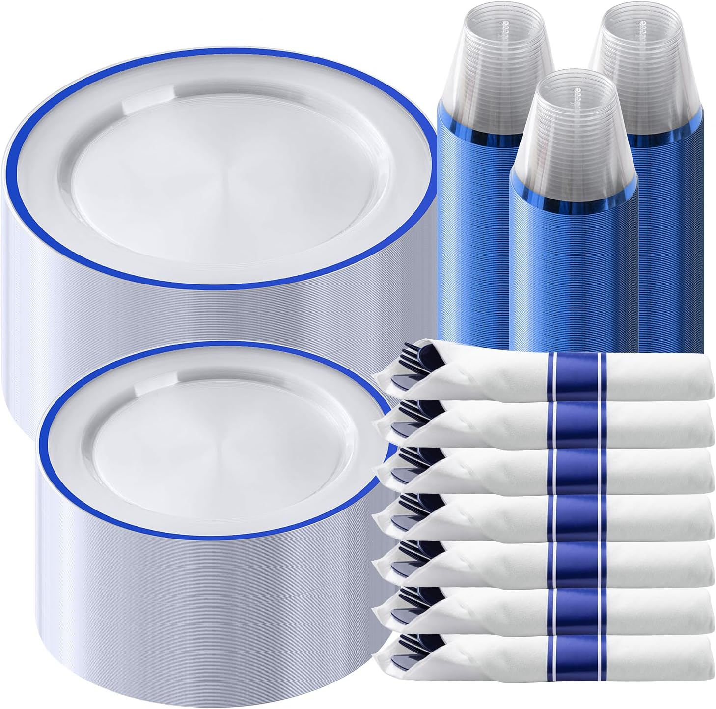 Goodluck 350 Piece Dark Blue Plastic Dinnerware Set, Special Disposable Plates f...