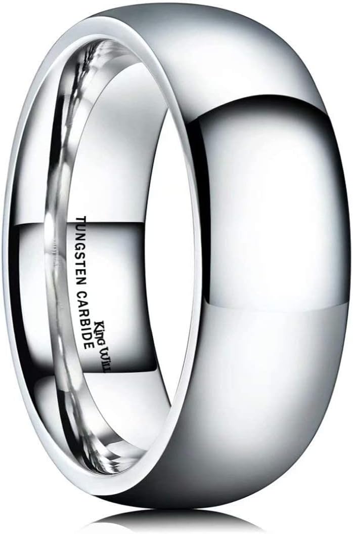 King Will Basic Men's 4mm 6mm 8mm High Polished Comfort Fit Domed Tungsten Carbi...