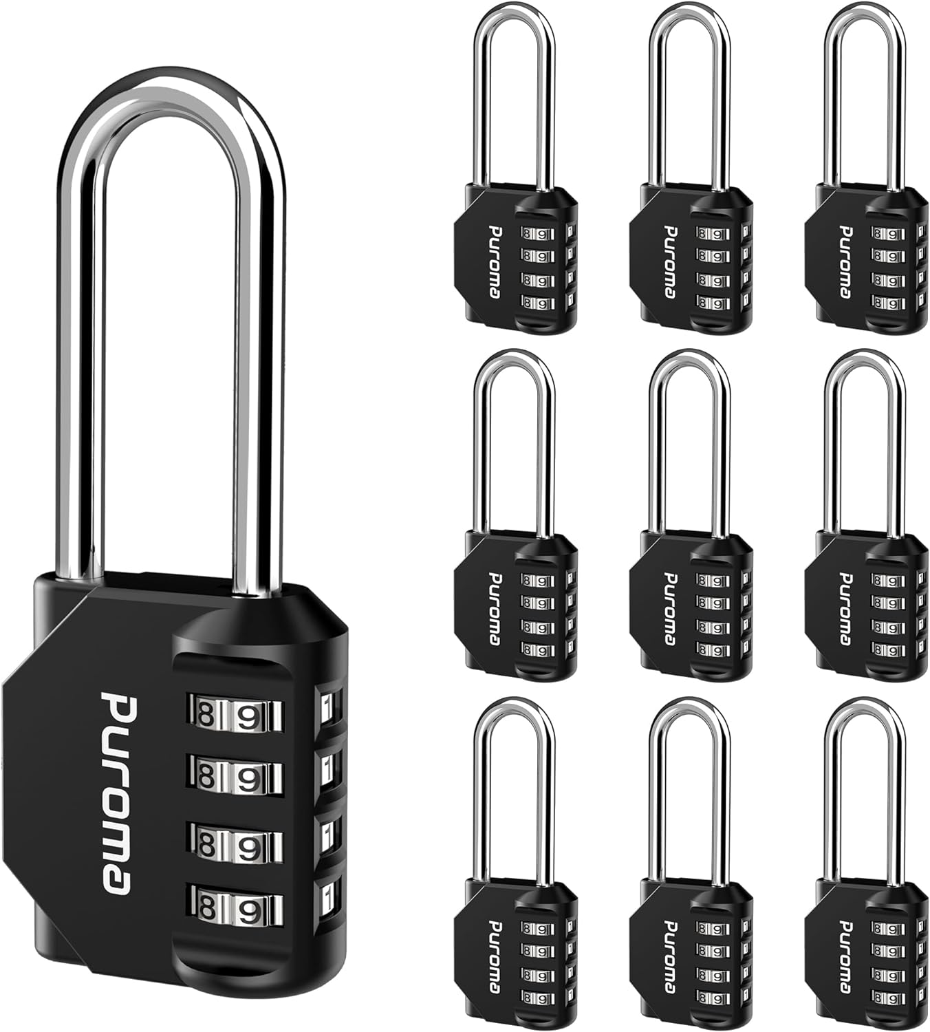 Puroma 10 Pack 2.6 Inch Long Shackle Combination Lock 4 Digit Outdoor Waterproof...