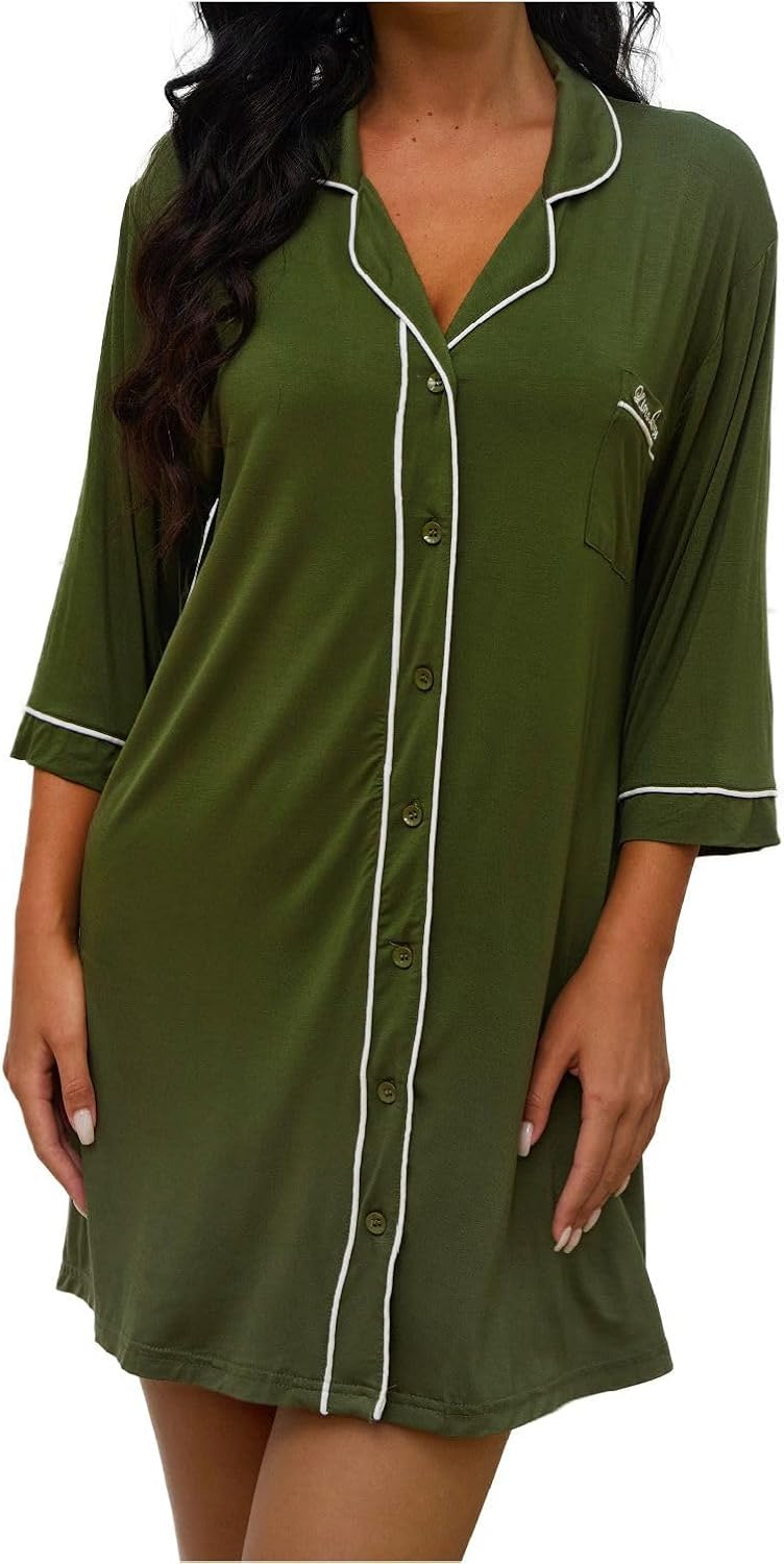 Nightgowns for Women, Special Button Down Night Shirt, Innovative 3/4 Sleeve Boy...