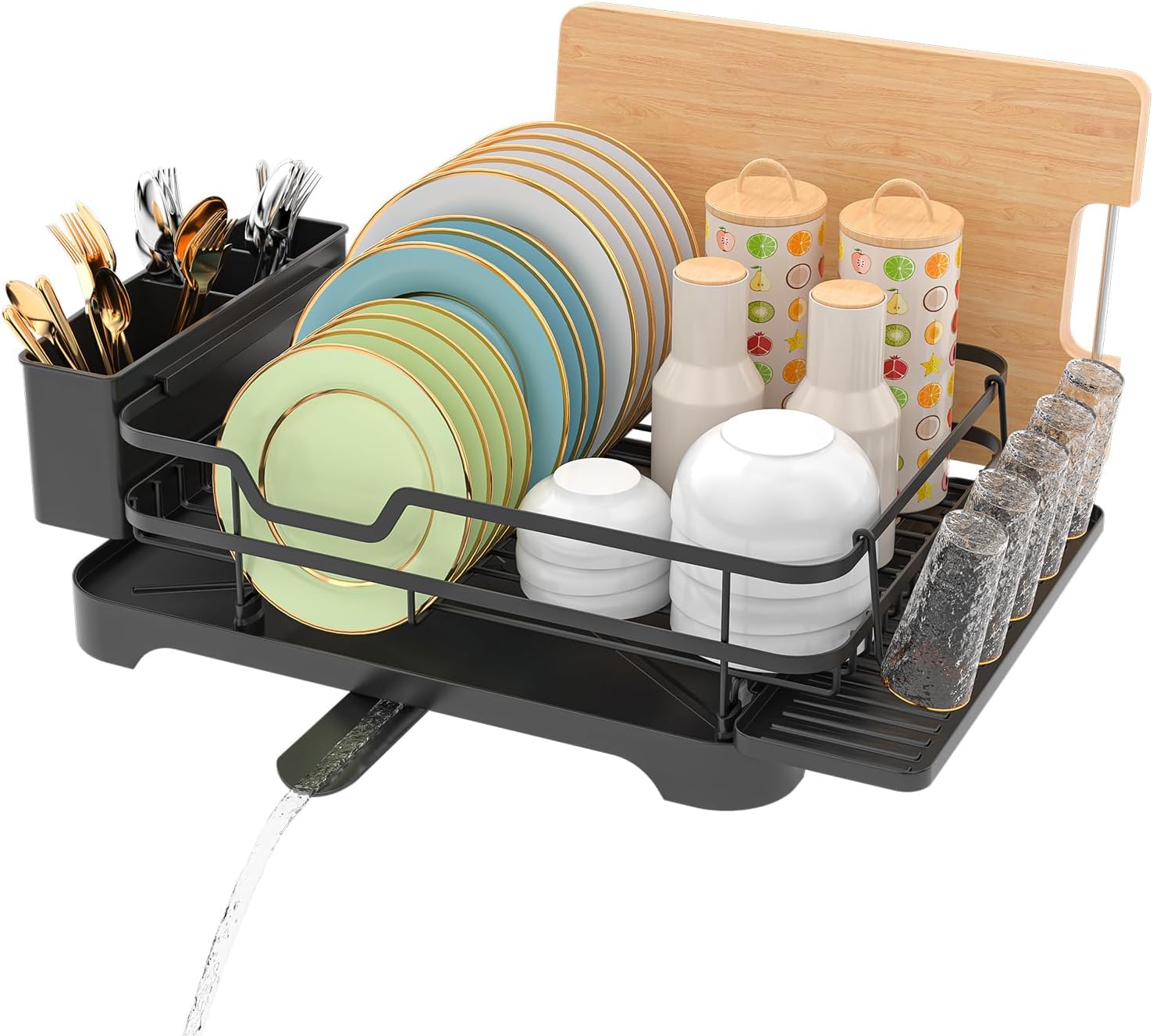 E-MANIS Dish Drainer,Single Layer Tableware Dish Rack,with Drip Tray and Spiral...