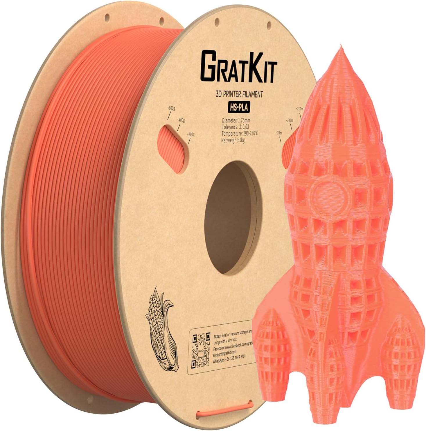 Gratkit High Speed PLA Filament 1.75mm, High Speed 3D Printer Filament, +/- 0.03...