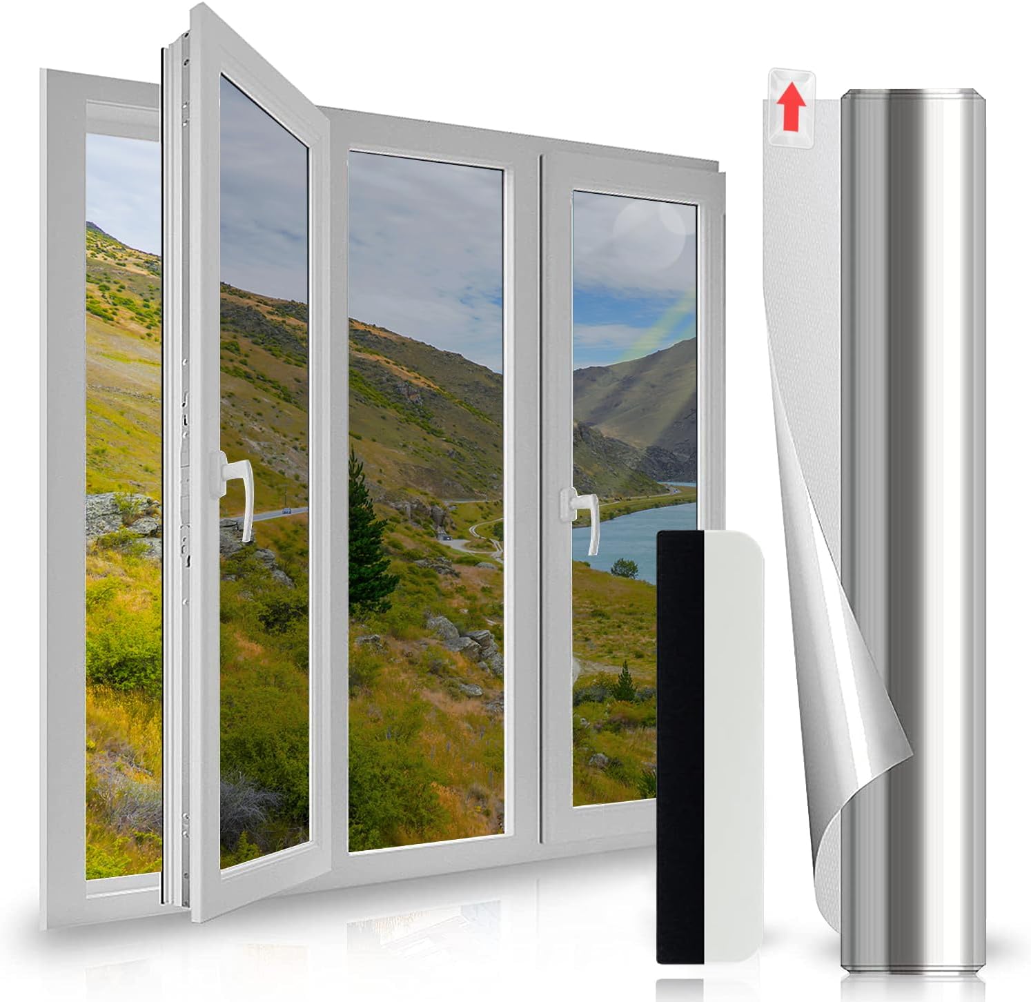 Antrect One Way Window Film 80x400cm Silver Anti UV Window Film Privacy Mirror A...