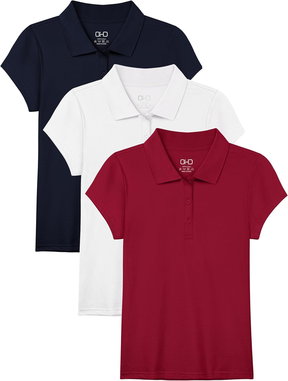 OHD 3 Pack Girls Polo Shirt School Uniform Polo for Girls Cotton Soft Short Slee...