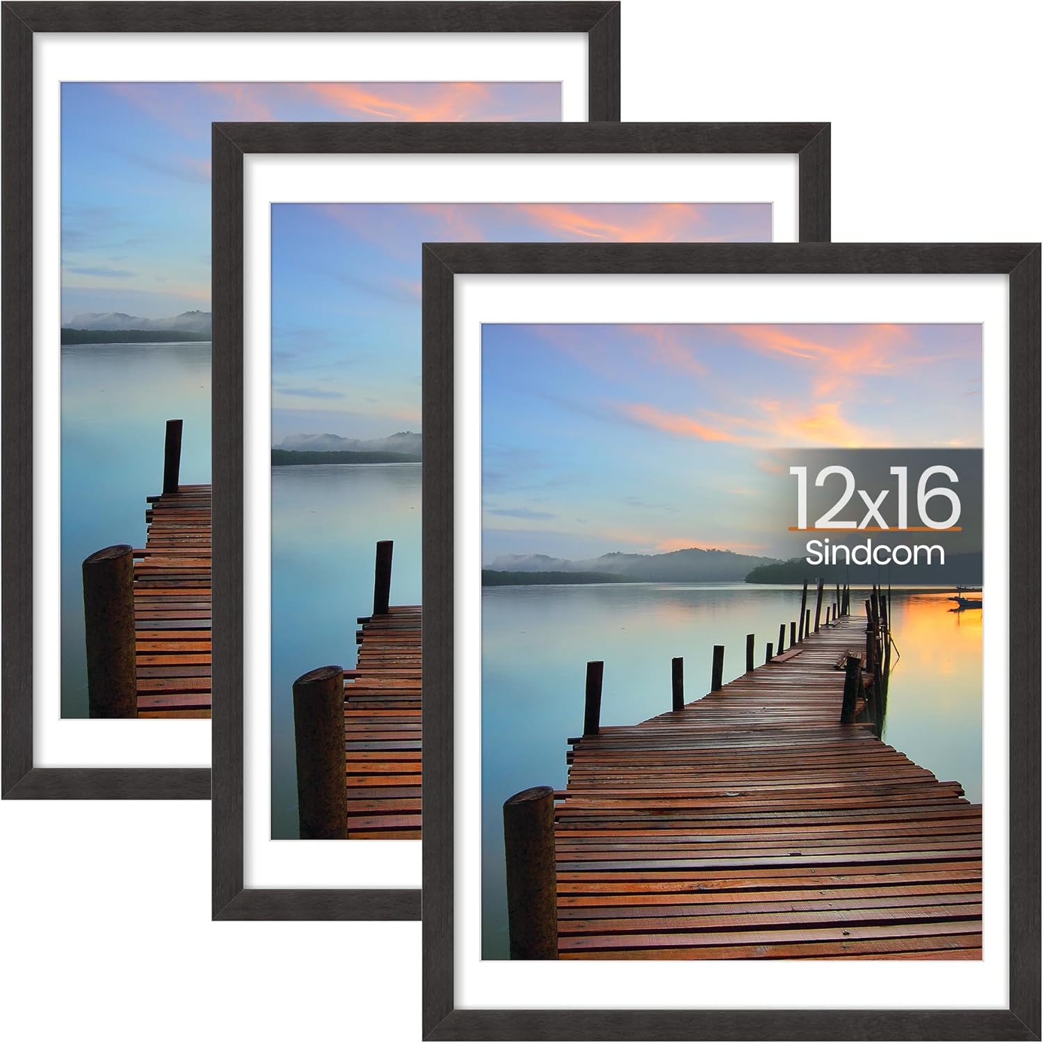 Charcoal Gray 12x16 Frame, Special 3 Pack Picture Frames with Detachable Mat, In...