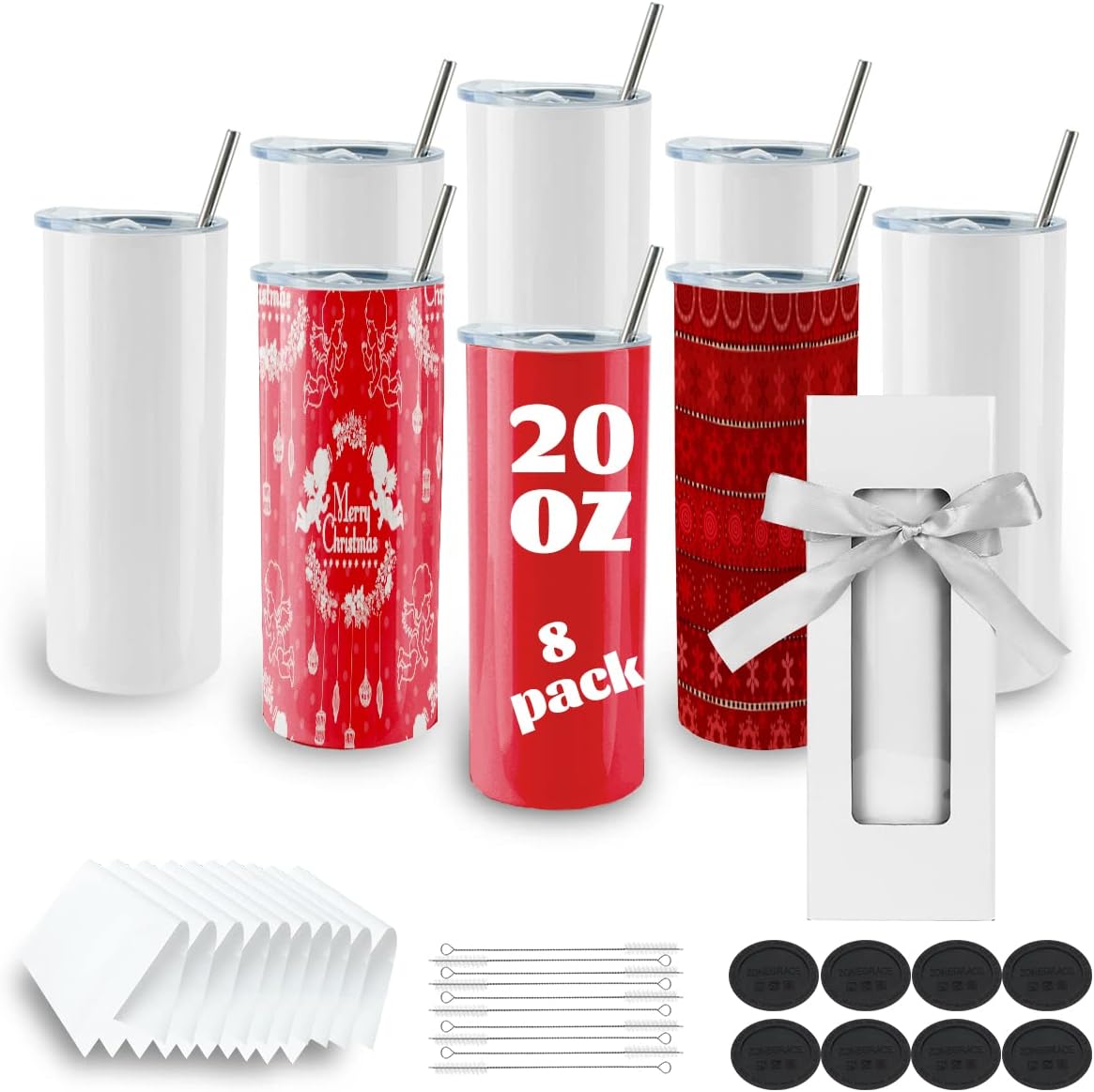 8 Pack Straight Sublimation Tumblers bulk 20 oz Sk...