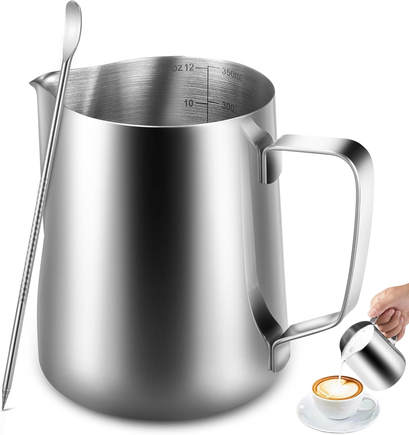 Anpro Milk Jug 350 ml/12 oz,304 Stainless Steel Milk Pitcher, Milk Frothing Jug...