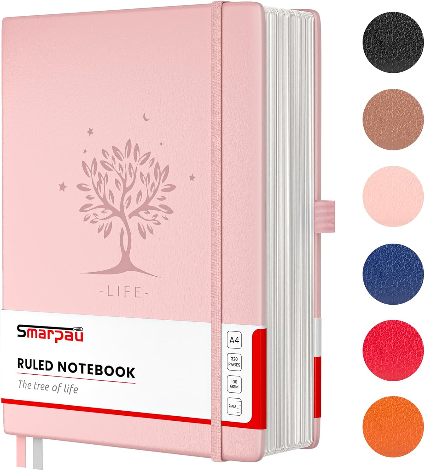 Smarpau Notebook A4 Lined Journal - Thick Hardcover Pink Leather Journal Noteboo...