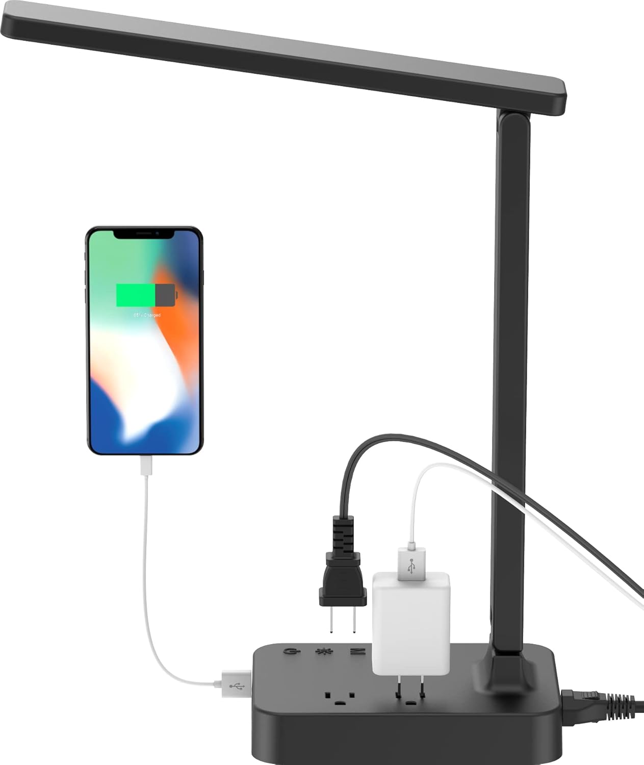 Drevet LED Desk Lamp, Desk Light with 1 USB Charging Port and 2 AC Power Outlet,...