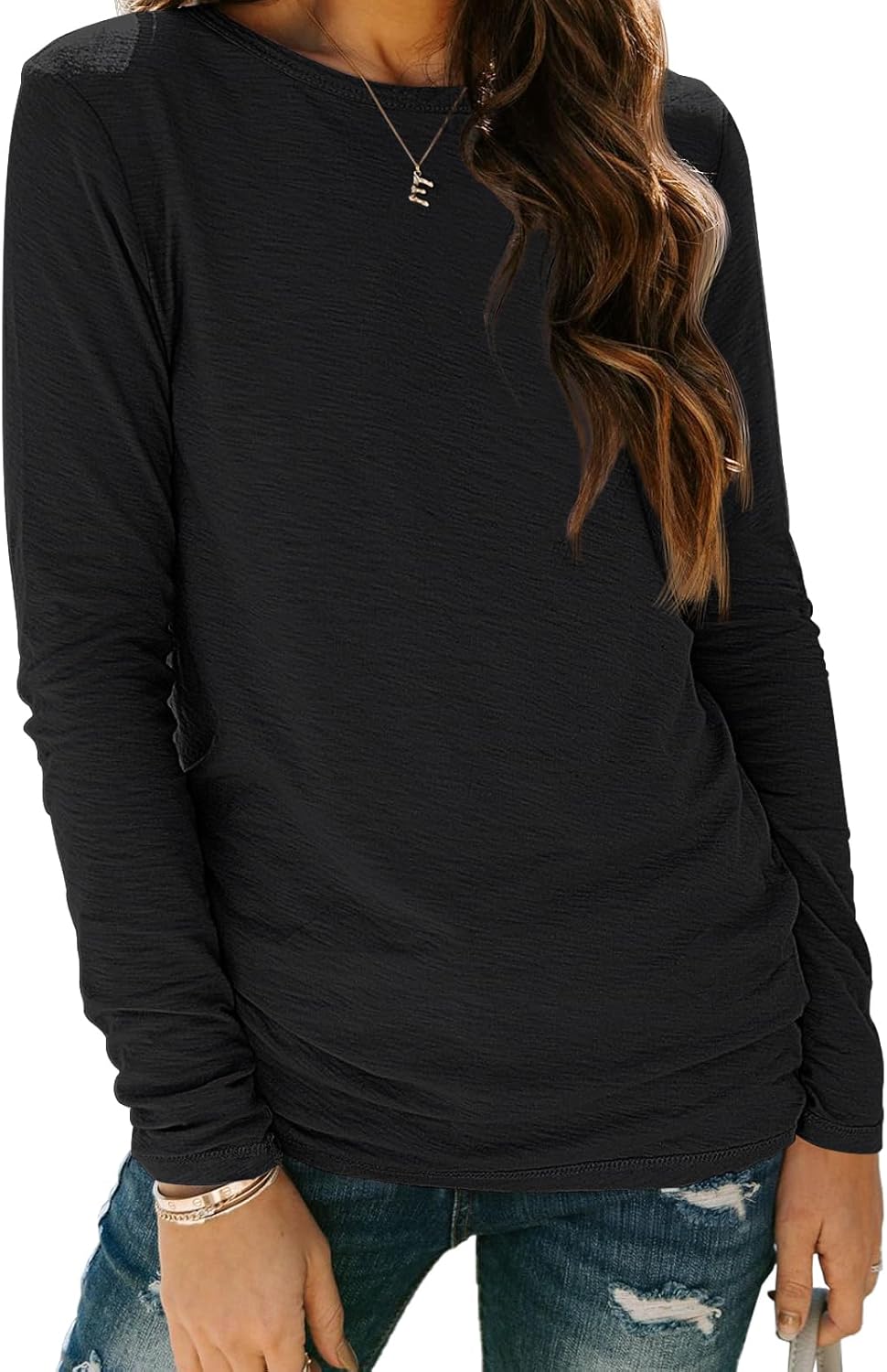 AUTOMET Women's Shirt, Special Long Sleeve Round Neck Shirt for Casual Wear, Inn...
