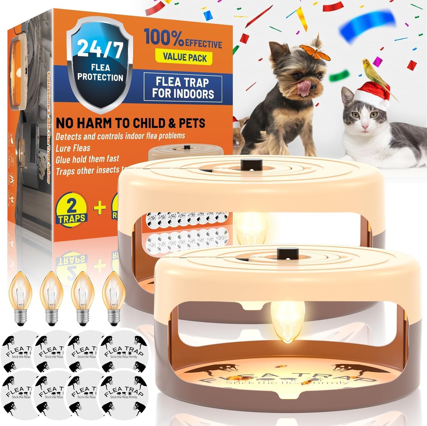 Flea Traps, Special In-House Flea Catcher, Innovative Flea Trap with 8 Sticky Di...