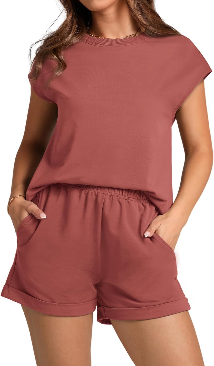 WIHOLL 2 Piece Set for Women, Special Summer Lounge Set, Innovative Cap Sleeve T...