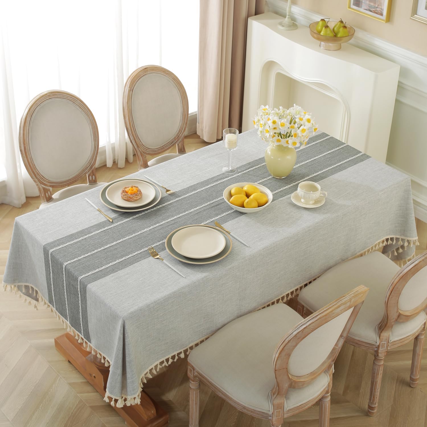 Waterproof Rectangle Tablecloth Rustic Table Cloth Cotton Linen Wrinkle Free Tab...