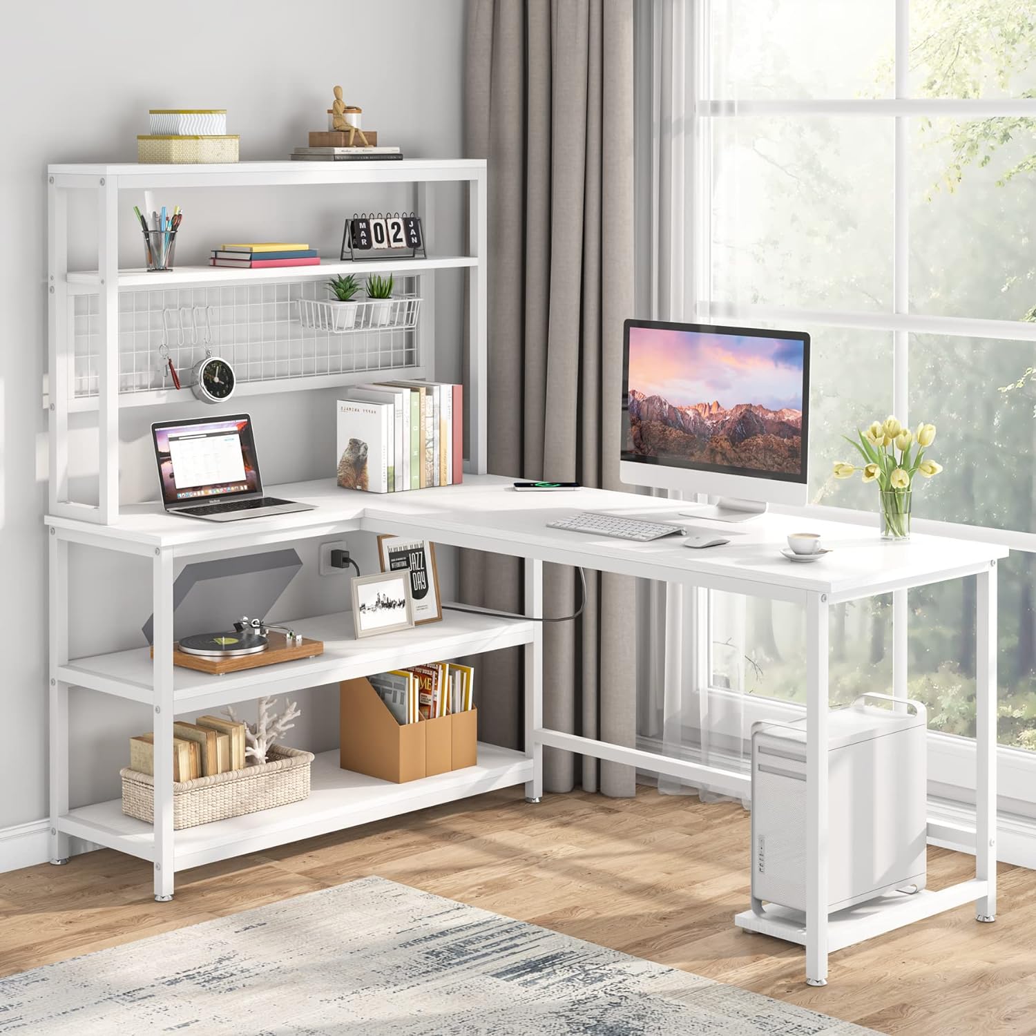 Tribesigns 55" Large Computer Desk with Wireless Charging 5 Storage Shelves, Off...
