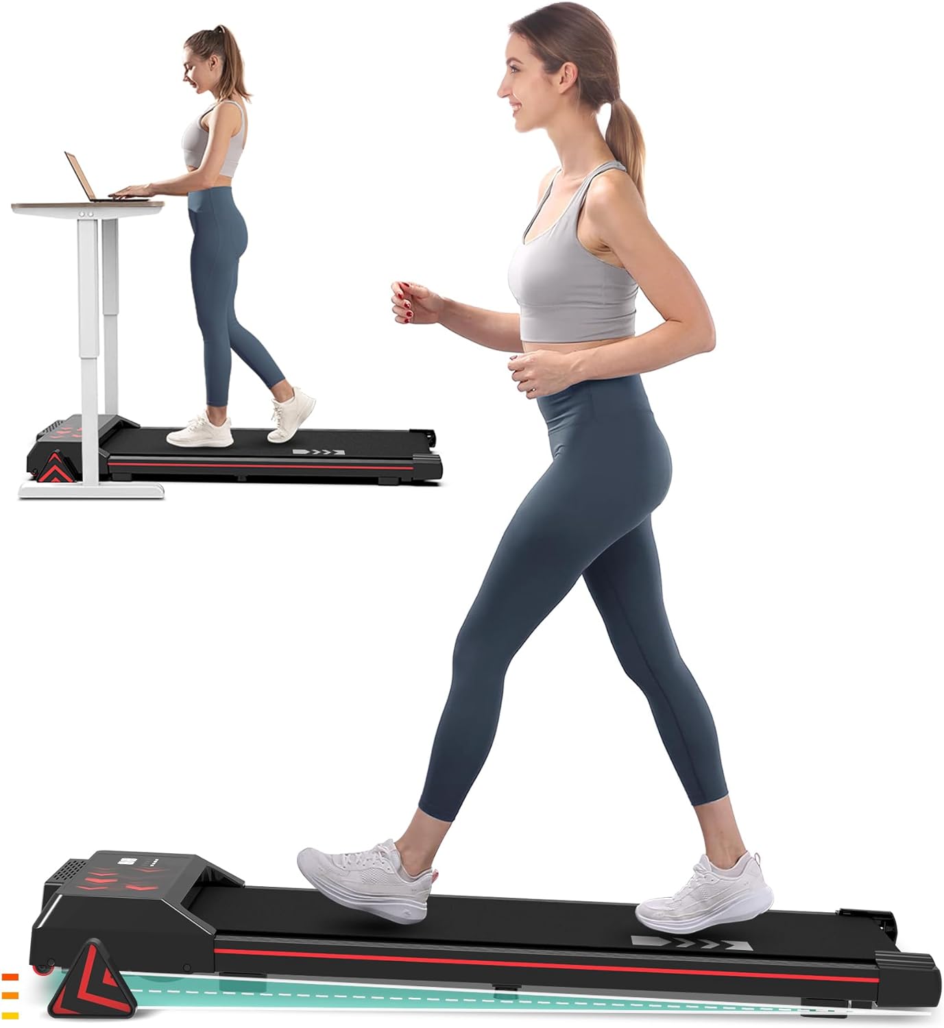 Redliro Walking Pad with Incline Under Desk Treadmill, Portable Compact Installa...