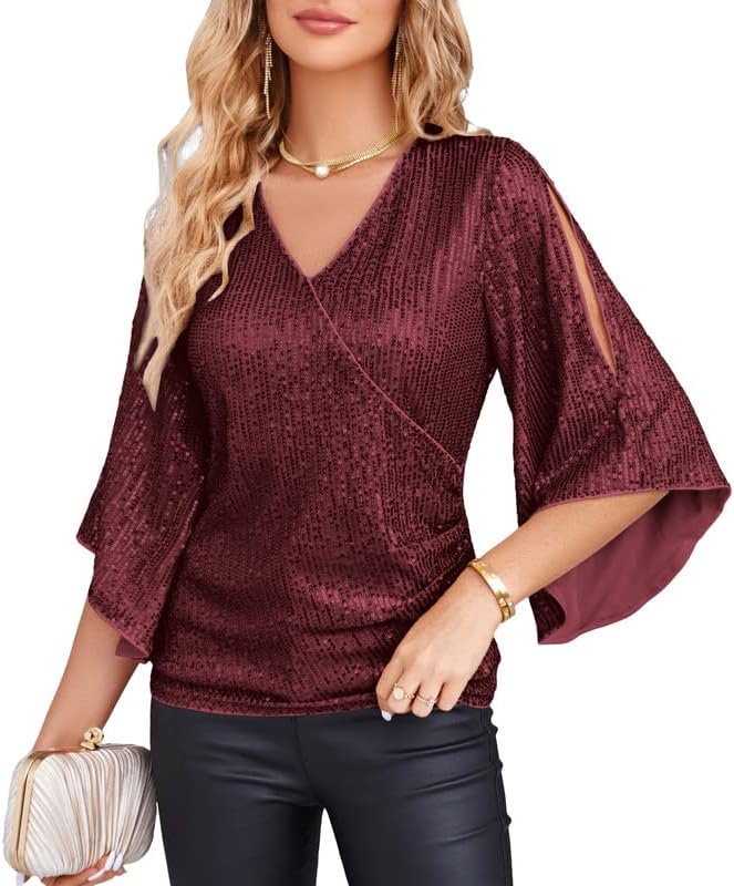 GRACE KARIN Sequin Top, Special Women's Glitter Sparkly Top with 3/4 Sleeve, Uni...