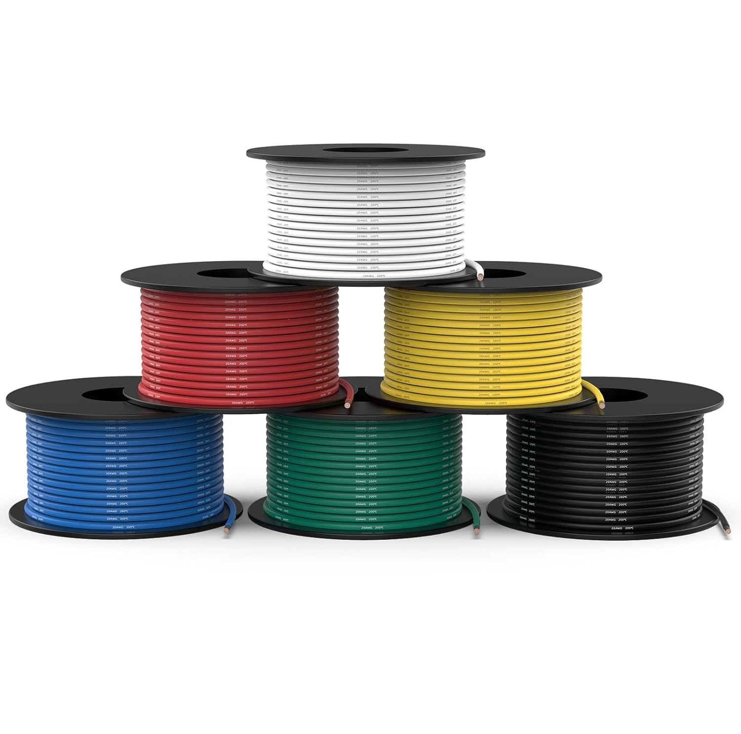 NAOEVO 20 Gauge Wire 300ft, 20 AWG Silicone Wire 50ft Each Spool, 6 Colors Flexi...