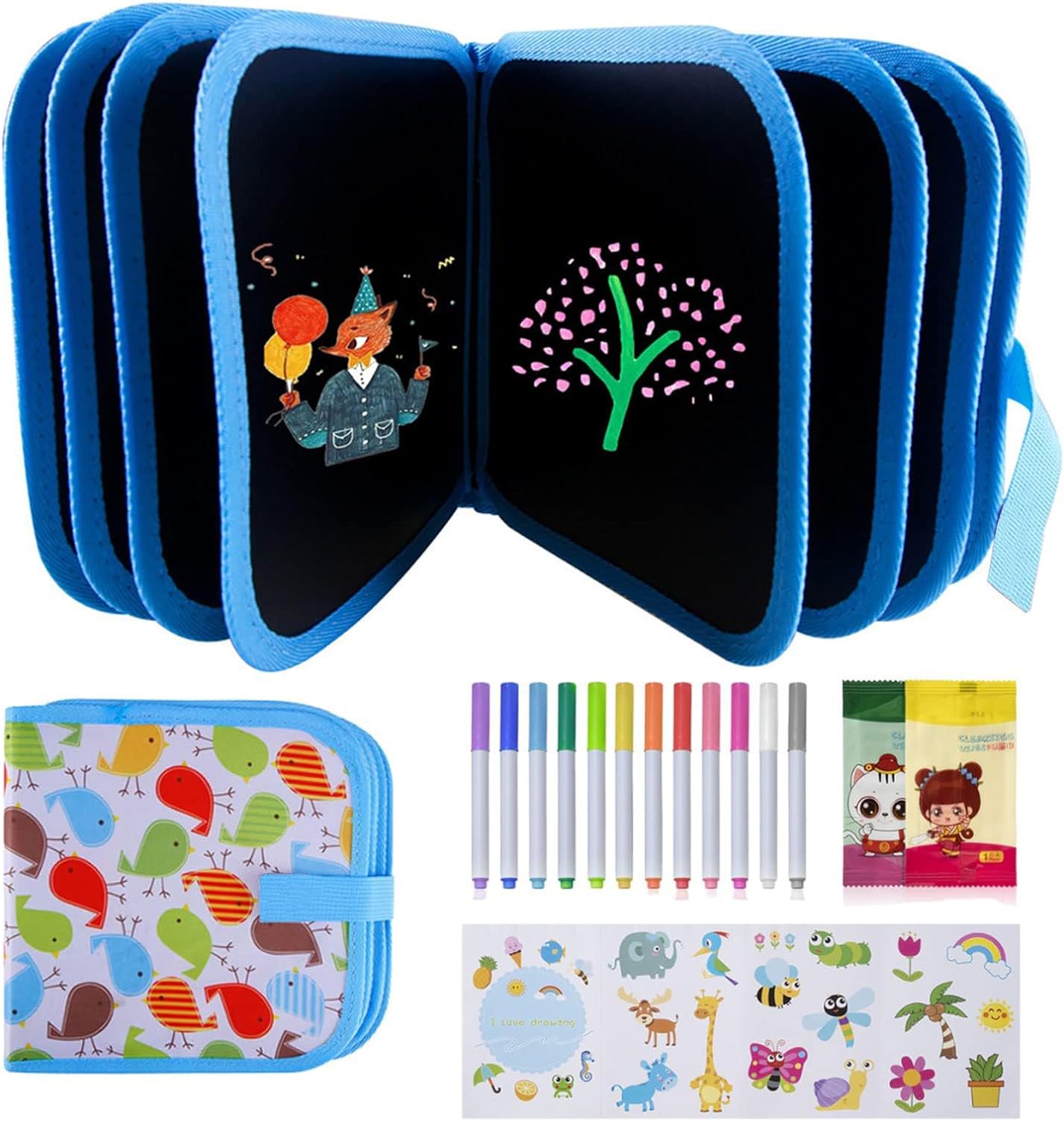 Erasable Doodle Books, Double-Sided Kids' Drawing Writing Boards with 12 Colorin...