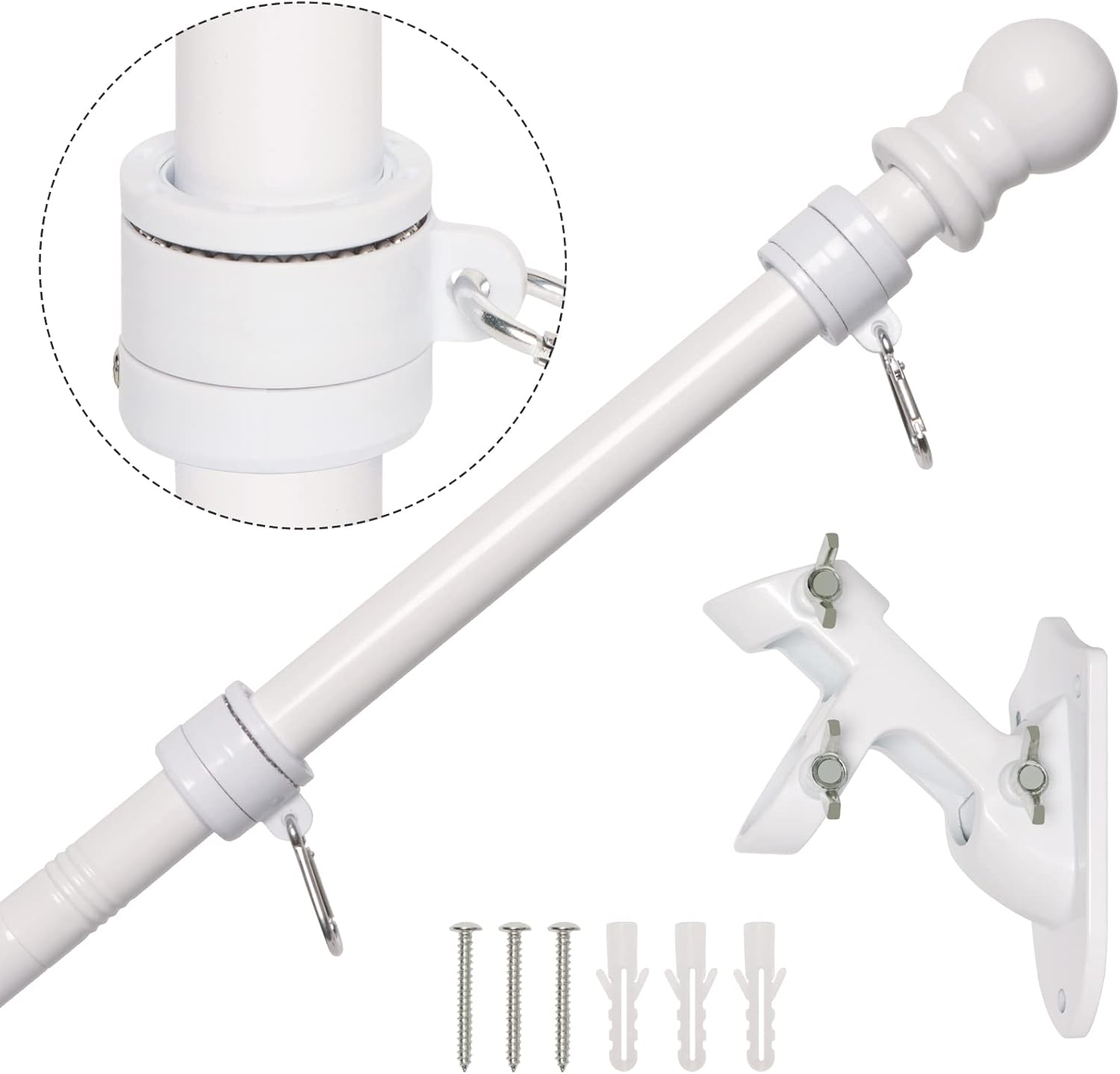 NELXINJO 5FT Flag Pole with Bracket,Professional Stainless Steel No Tangle Spinn...
