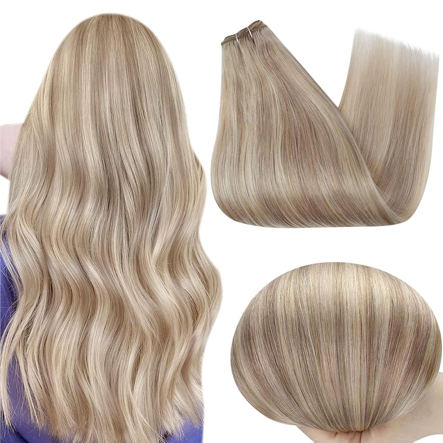Full Shine Hair Weft Extensions, Premium Human Hair Extensions 24 Inch, Highligh...
