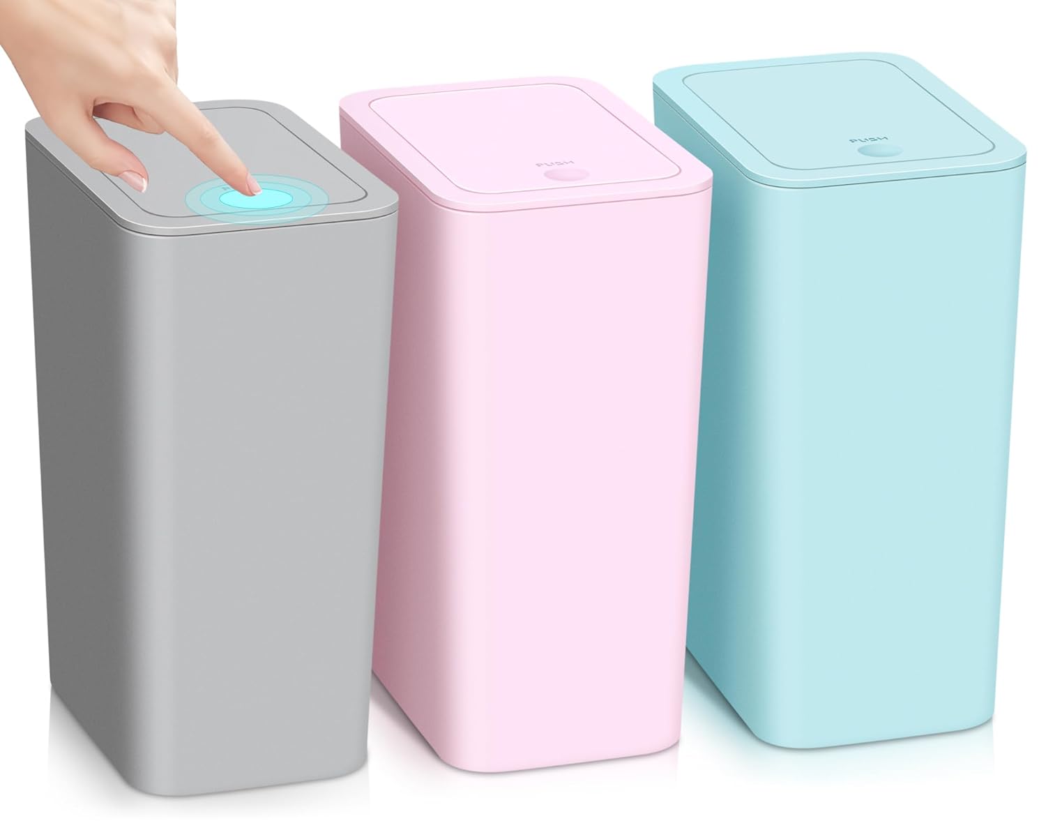 3 Pack Bathroom Small Trash Can with Lid,10L / 2.6...