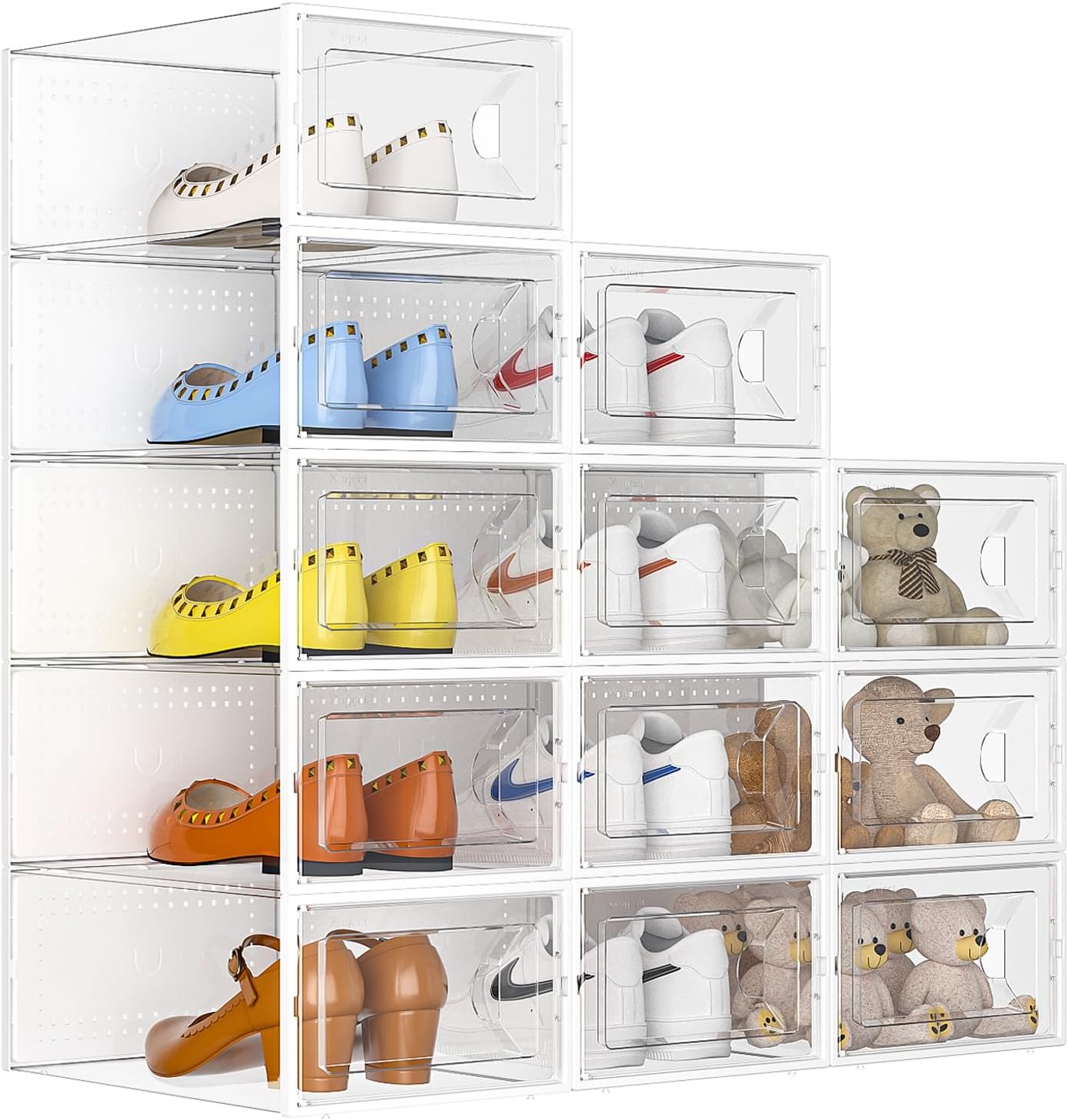 Kuject Large Crystal Clear Shoe Storage Box, Stackable Shoe Organizer for Closet...