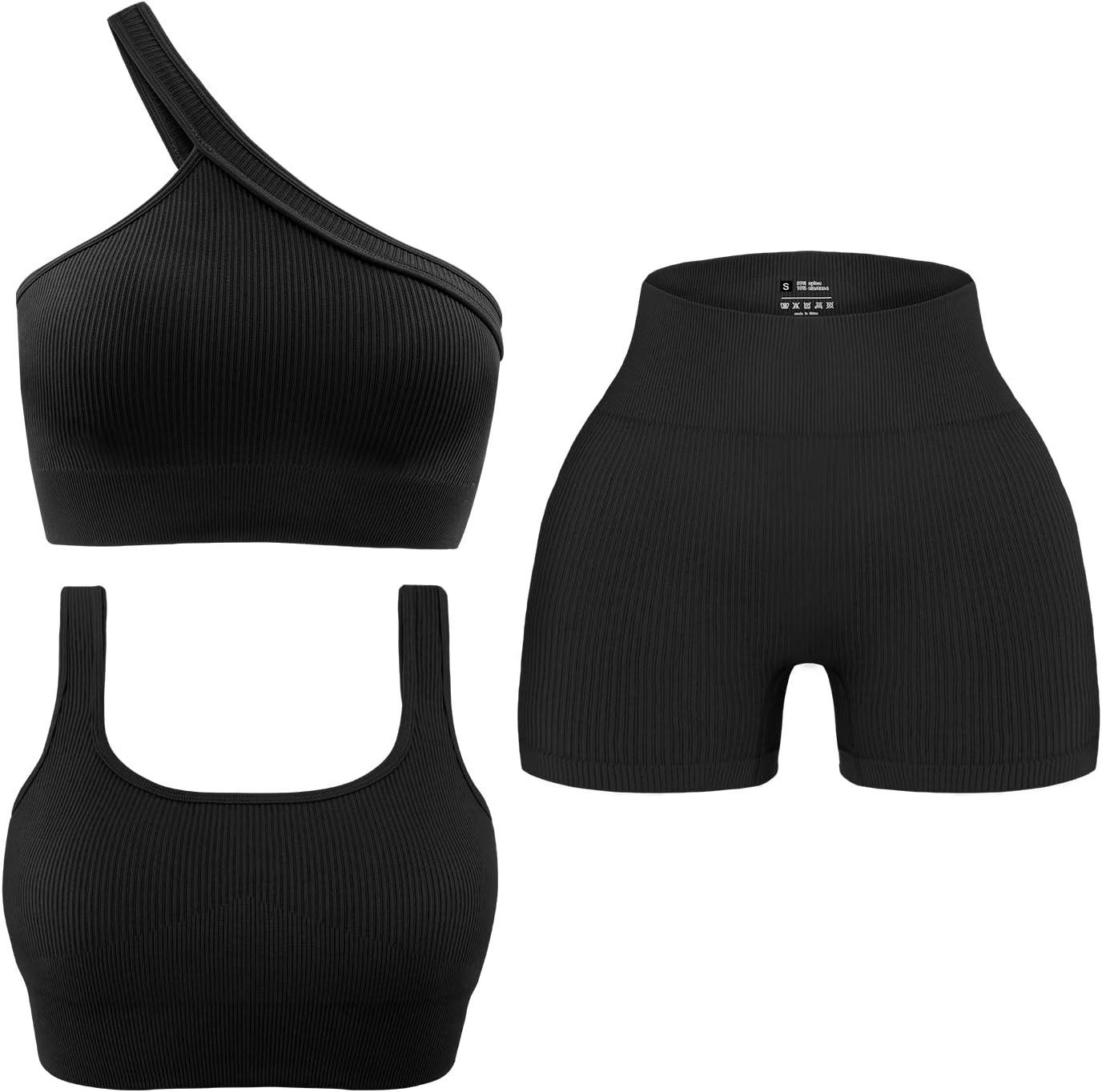 OLCHEE Womens 3 Piece Workout Sets - Seamless Ribbed Yoga Outfits Sports Bra One...
