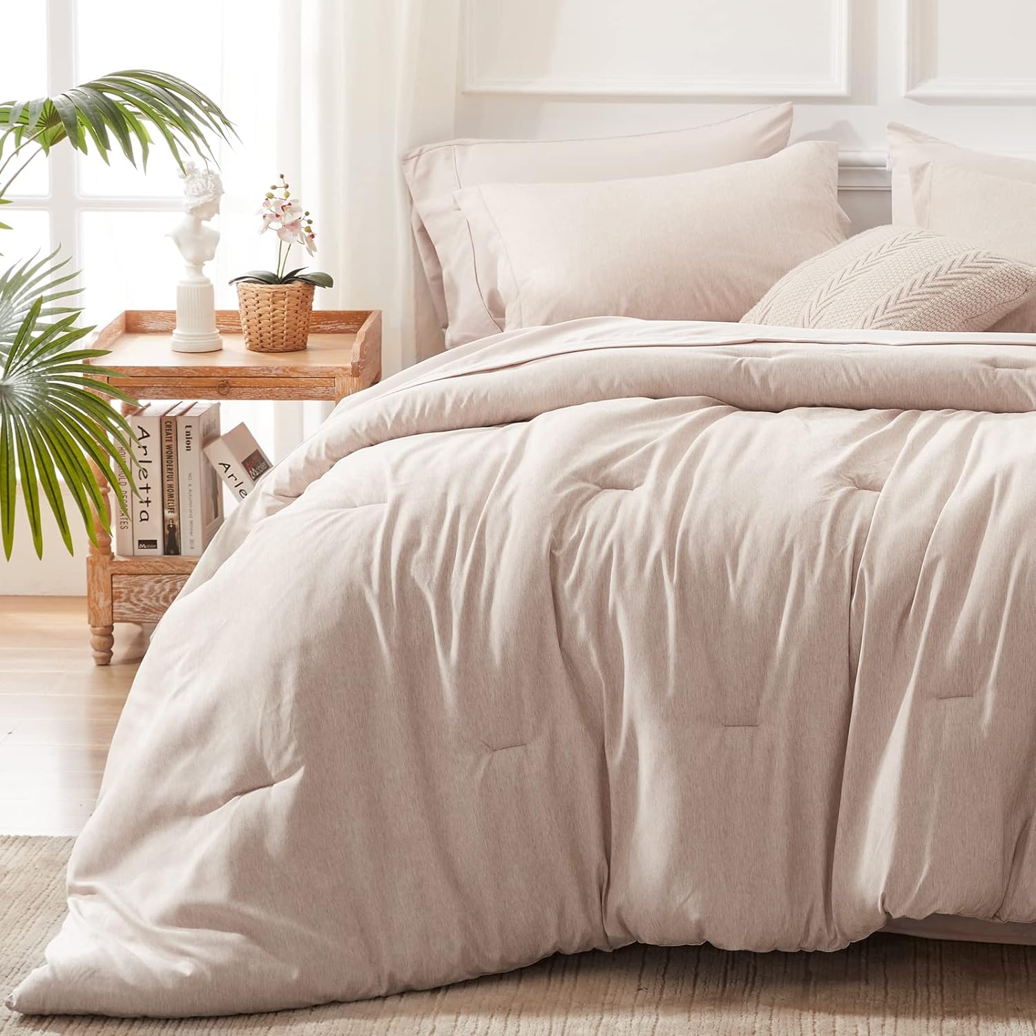 UNILIBRA Queen Comforter Set 7 Pieces Bed in a Bag - Taupe Queen Soft Bed Set fo...