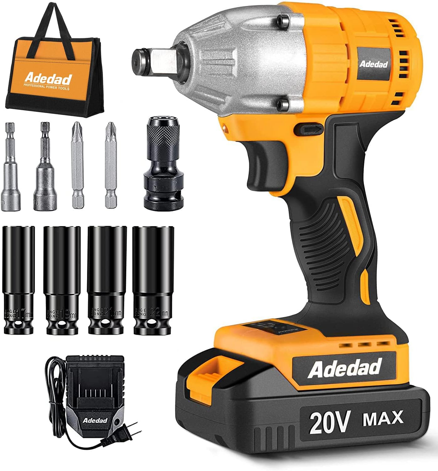 Brushelss Power Impact Wrench Set 1/2 inch 3000RPM Cordless Impact Gun with Batt...