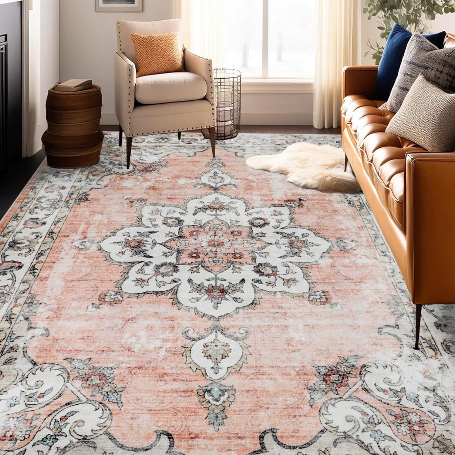 Machine Washable Rug 8x10 Area Rugs for Living Room Large Boho Bedroom Vintage D...