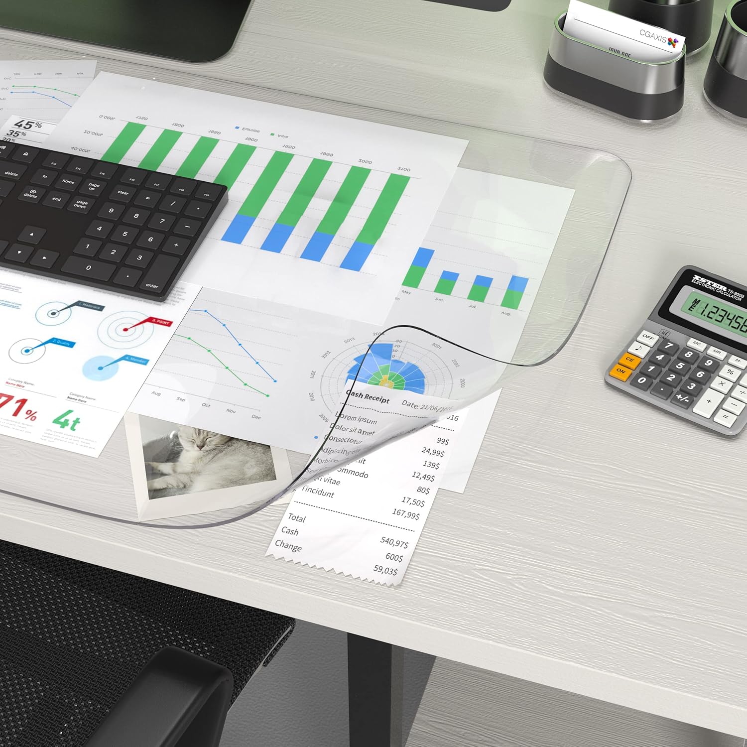 Oterri Clear Writing Desk Pad, 23.6’’x13.7” Heat Resistant Waterproof PVC Round...