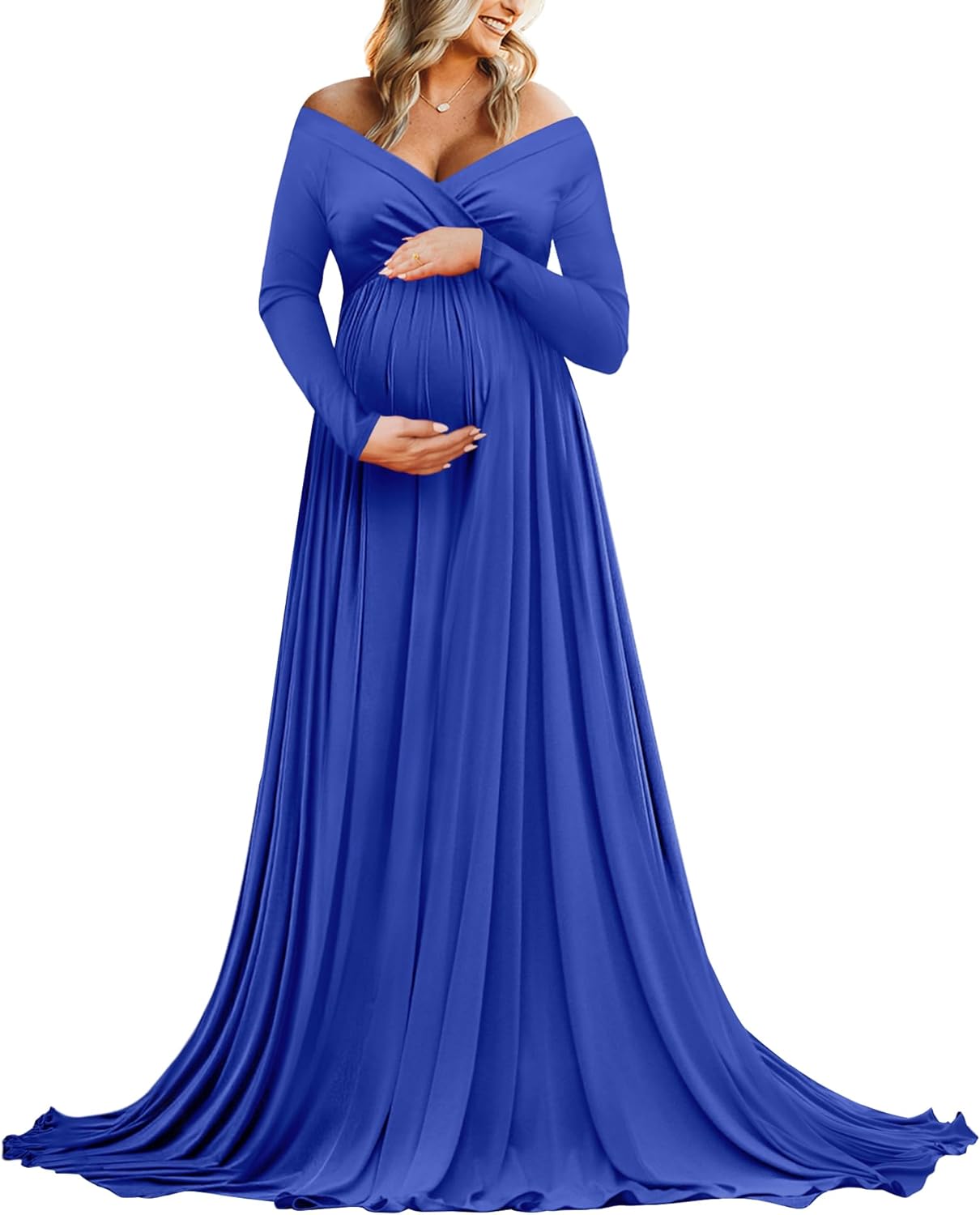 Saslax Maternity Off Shoulders Half Circle Gown for Baby Shower Photo Props Dres...